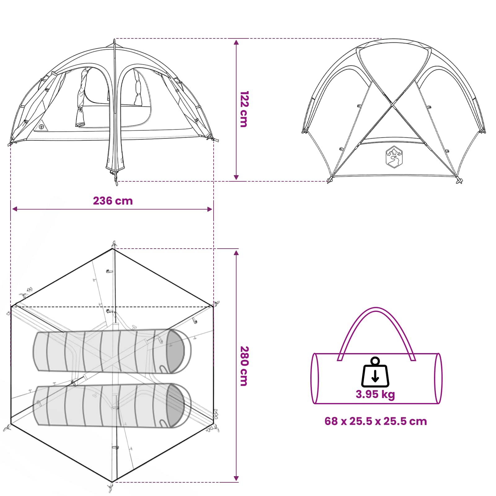 Tenda da trekking con telo impermeabile 2 persona