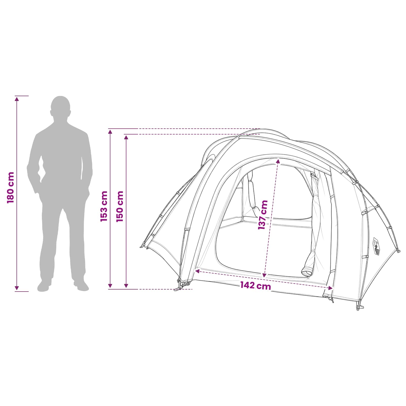 Tenda da trekking con telo impermeabile 3 persona Verde
