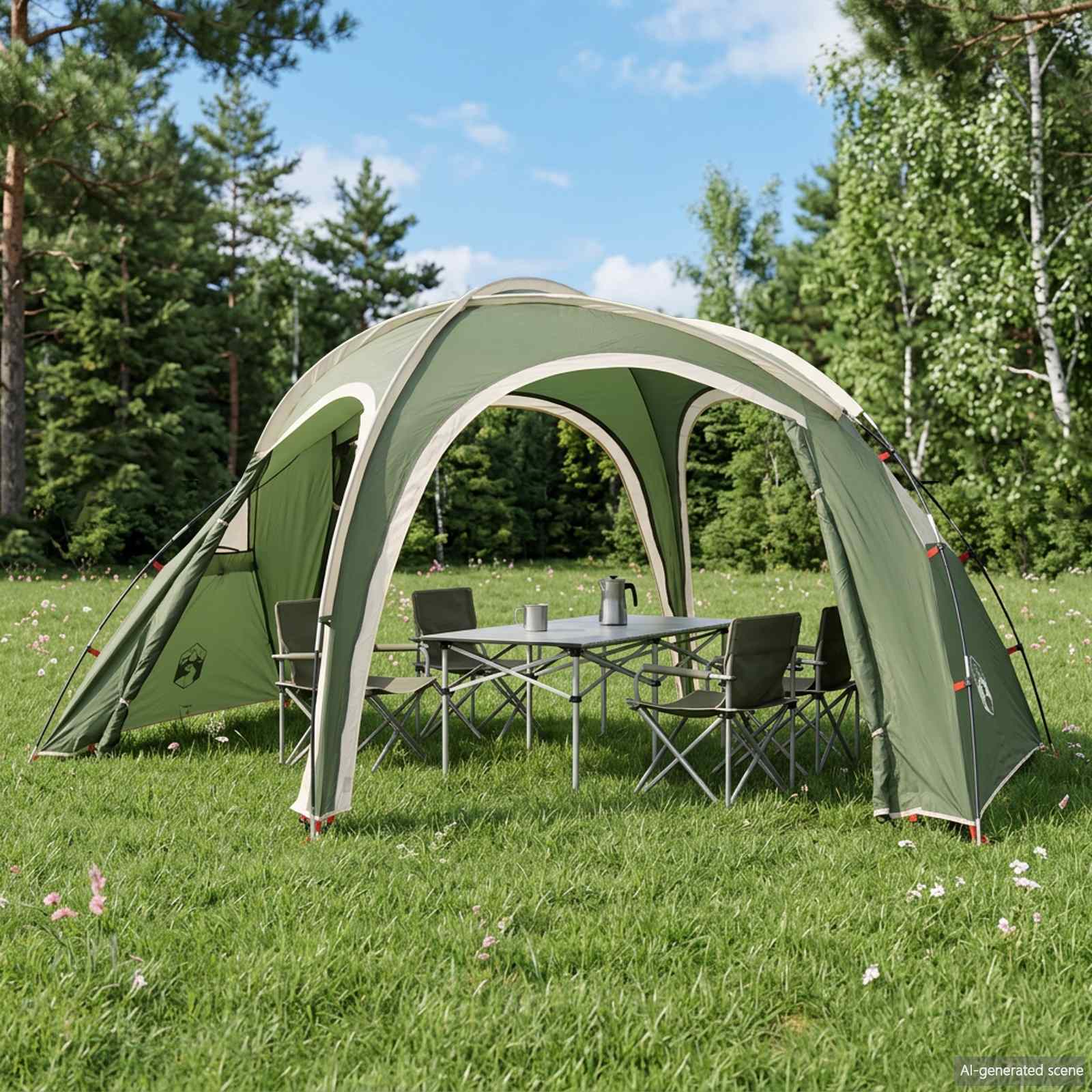 Tenda da trekking con telo impermeabile 3 persona Verde