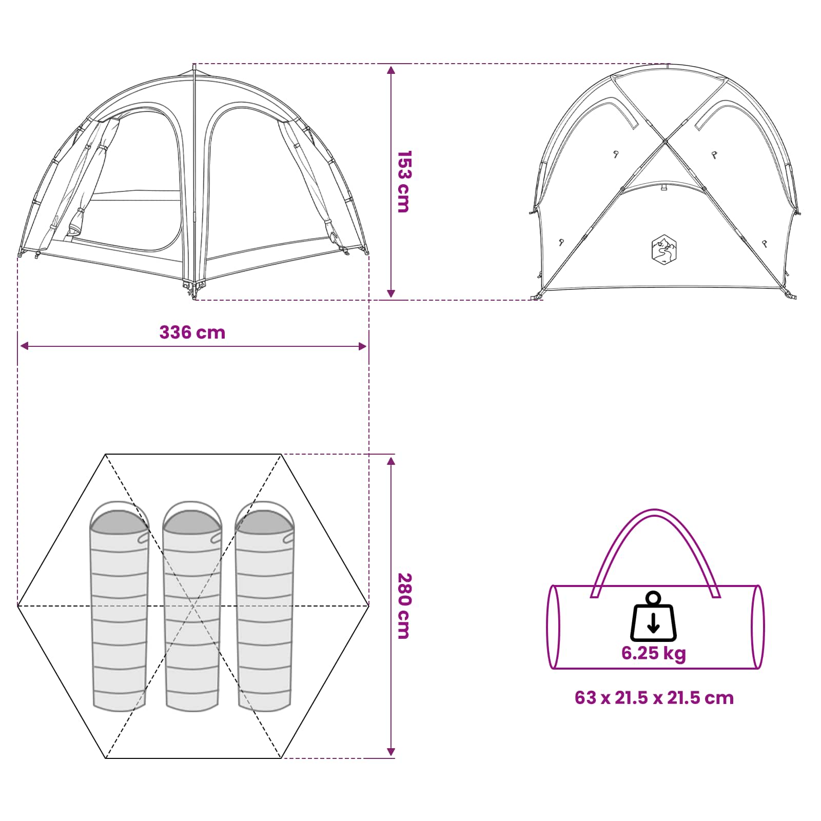 Tenda da trekking con telo impermeabile 3 persona Blu