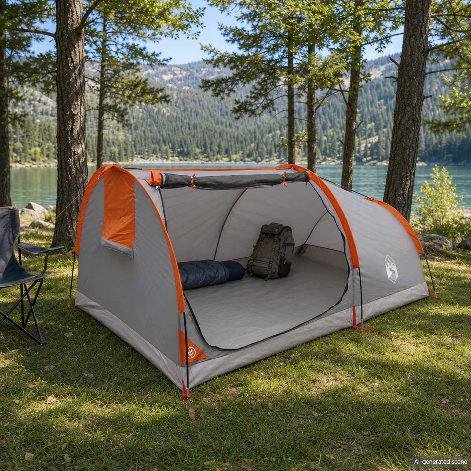 Tenda da Trekking Impermeabile 2 persona Grigio e arancione