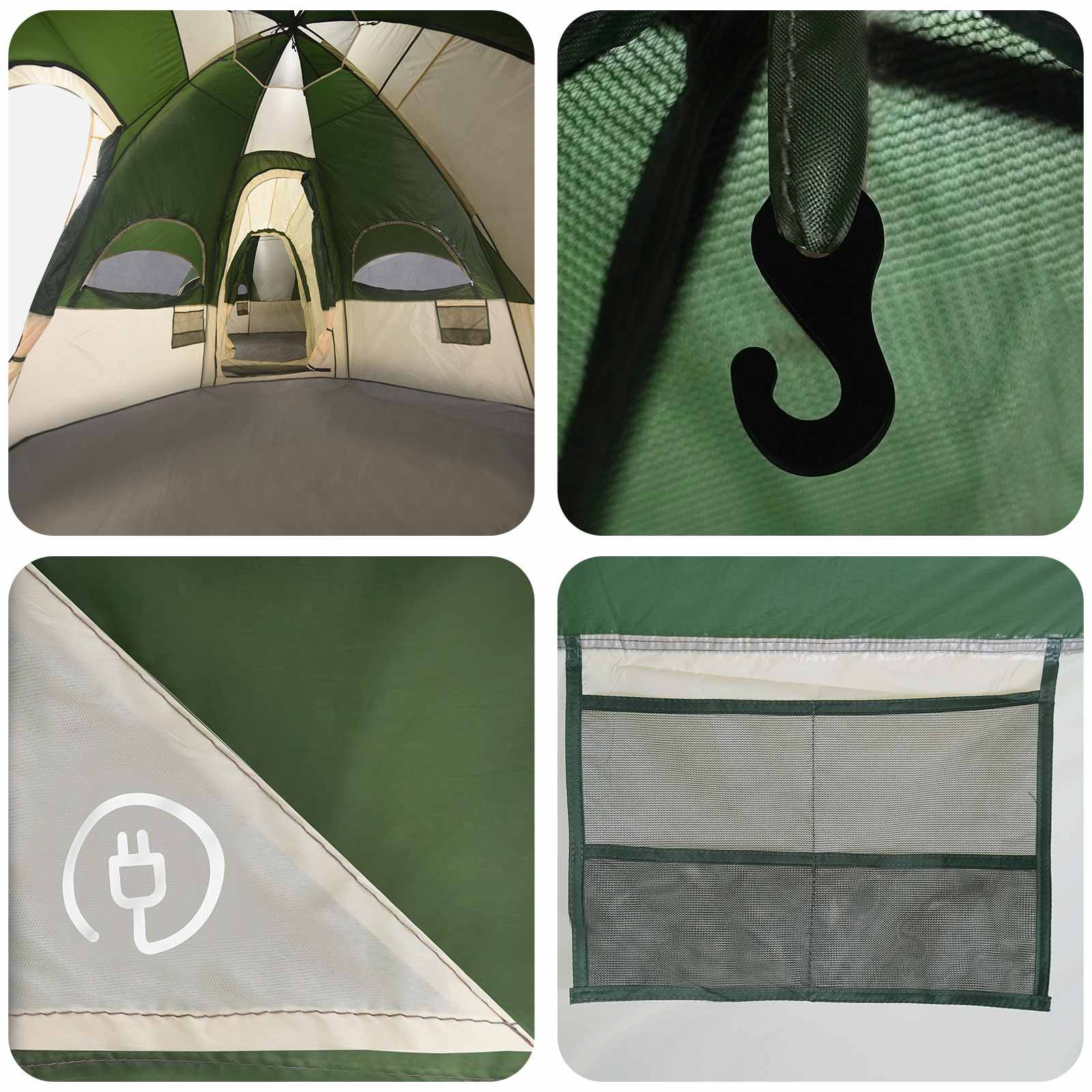Tenda familiare con telo da pioggia resistente all'acqua Verde