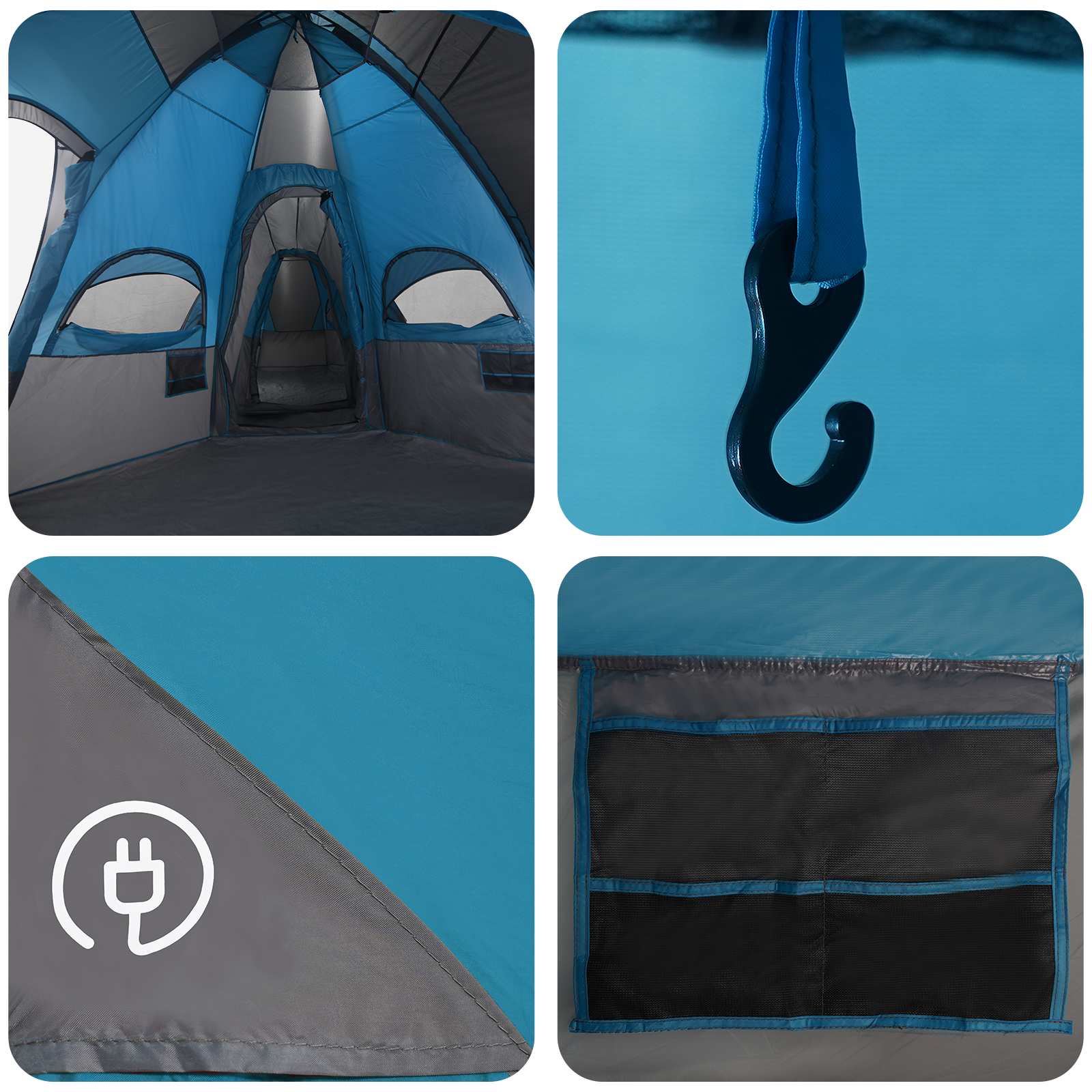 Tenda familiare con telo da pioggia resistente all'acqua Blu