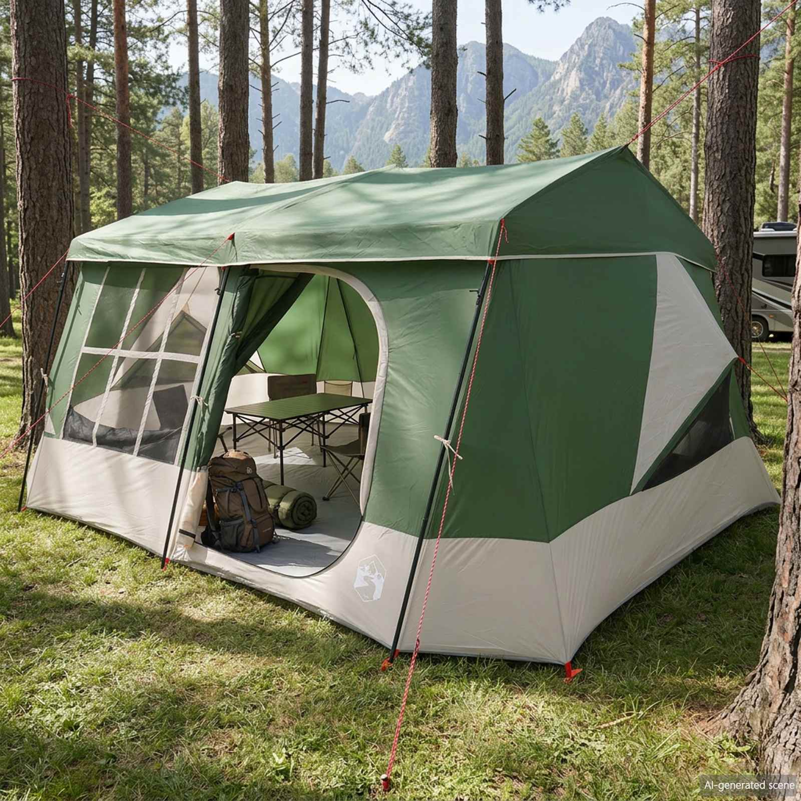 Tenda familiare con telo da pioggia resistente all'acqua