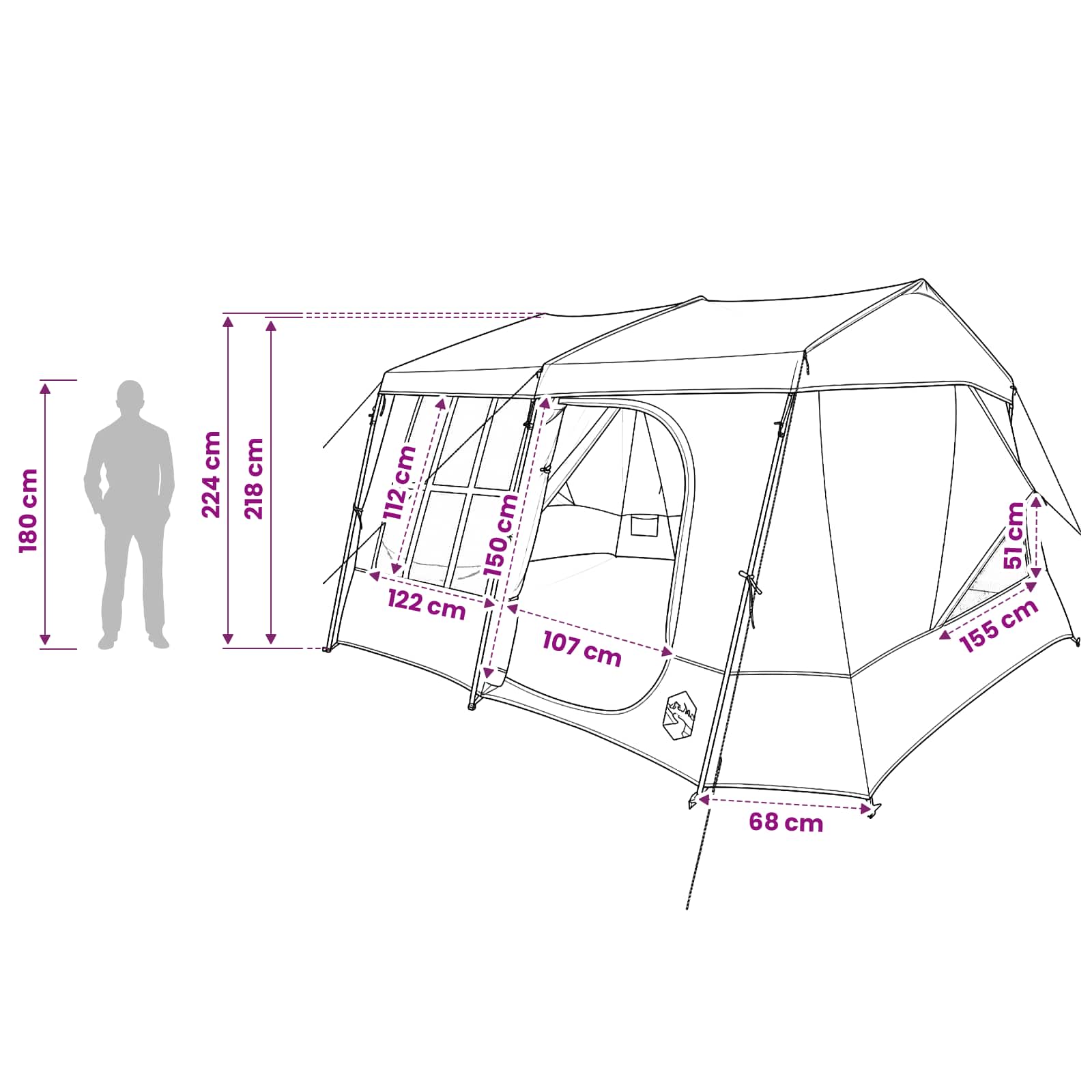 Tenda familiare con telo da pioggia resistente all'acqua