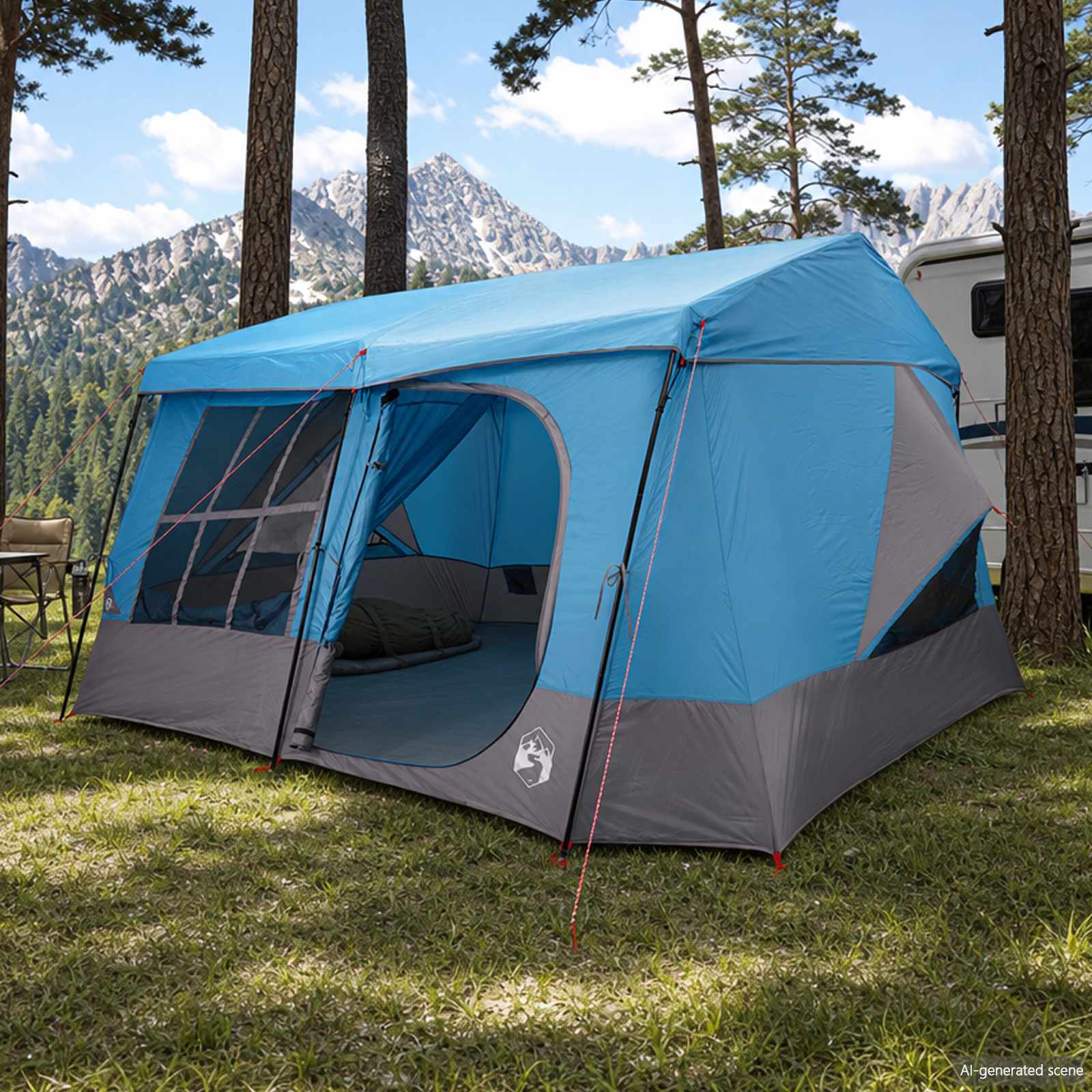 Tenda familiare con telo da pioggia resistente all'acqua Blu