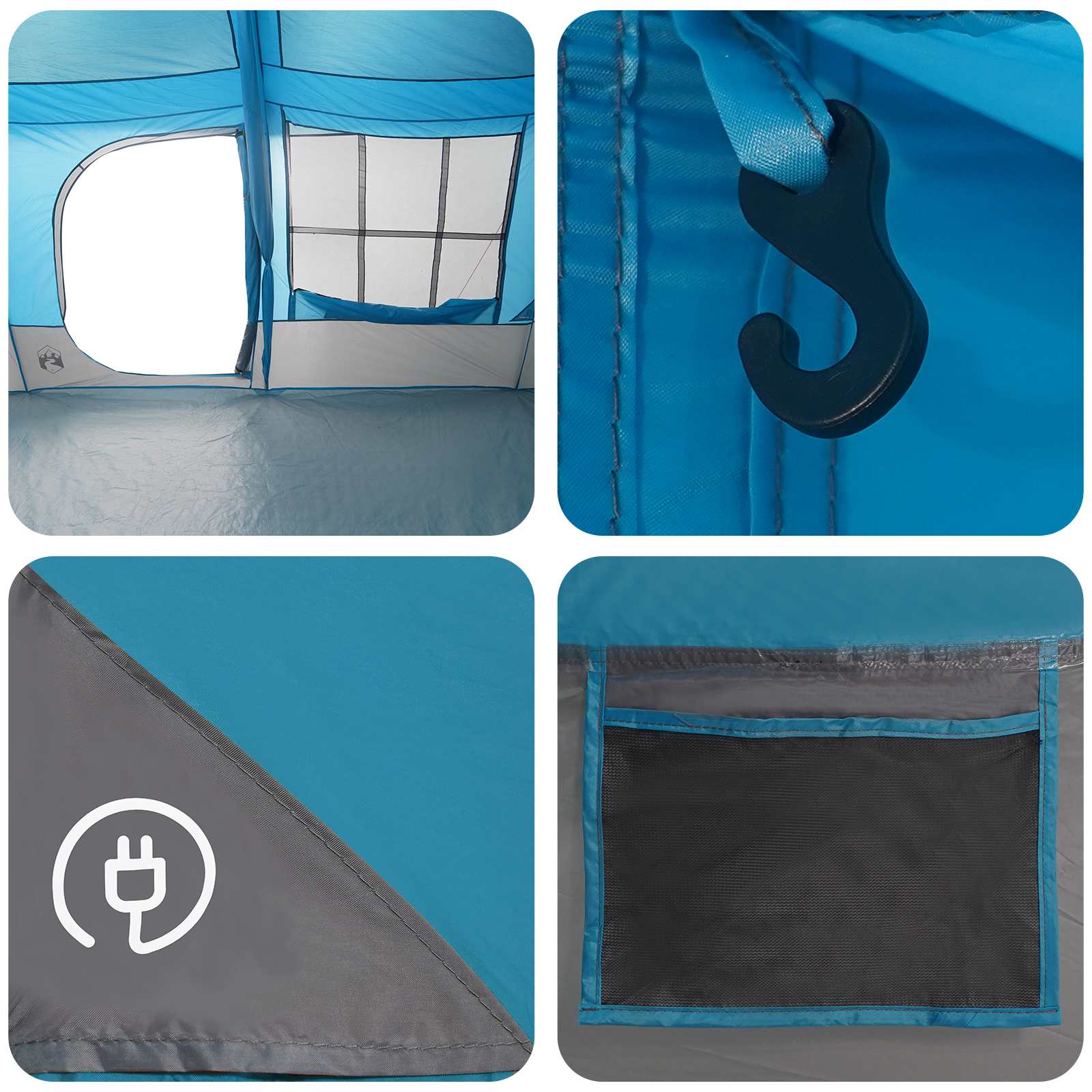 Tenda familiare con telo da pioggia resistente all'acqua Blu