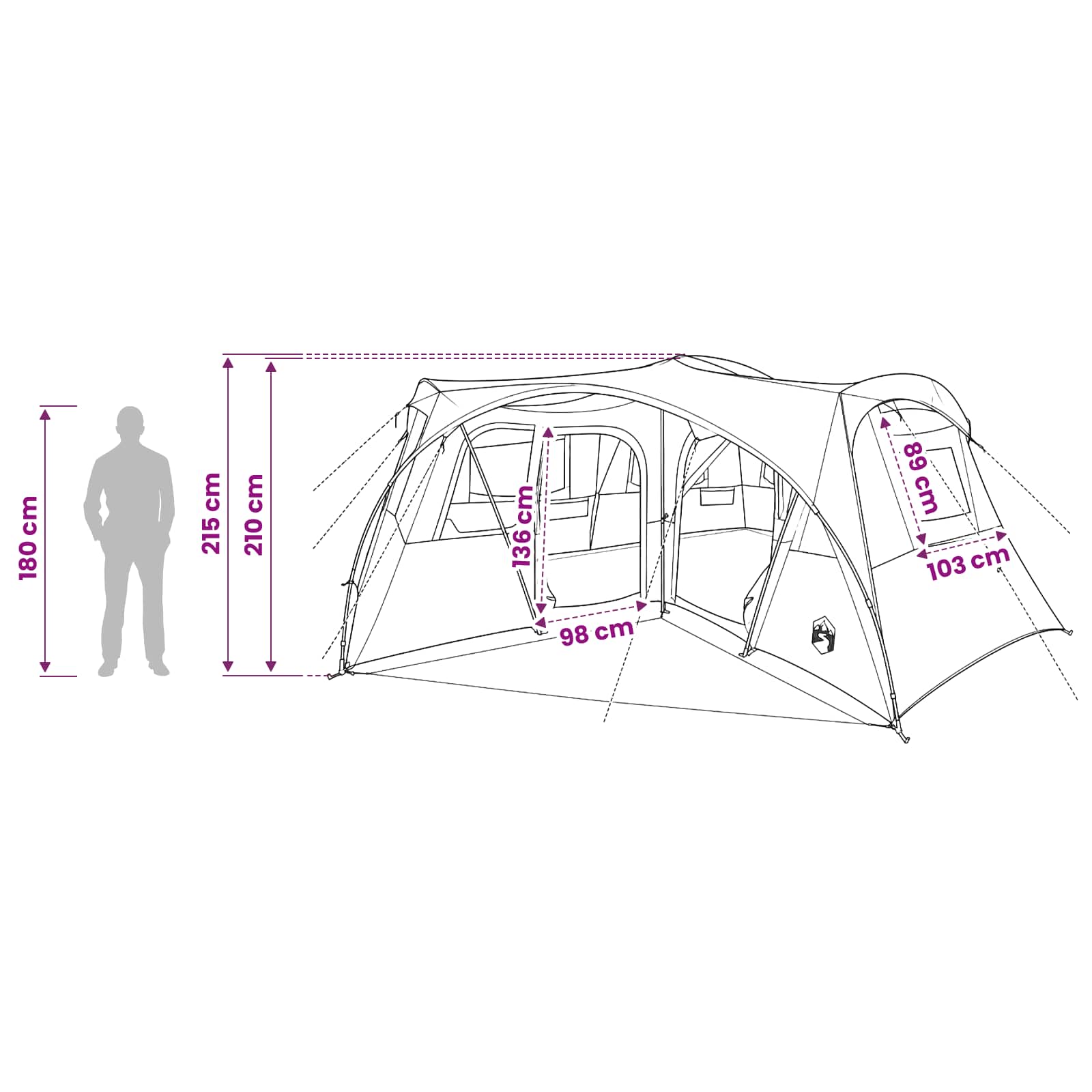 Tenda familiare con telo da pioggia resistente all'acqua