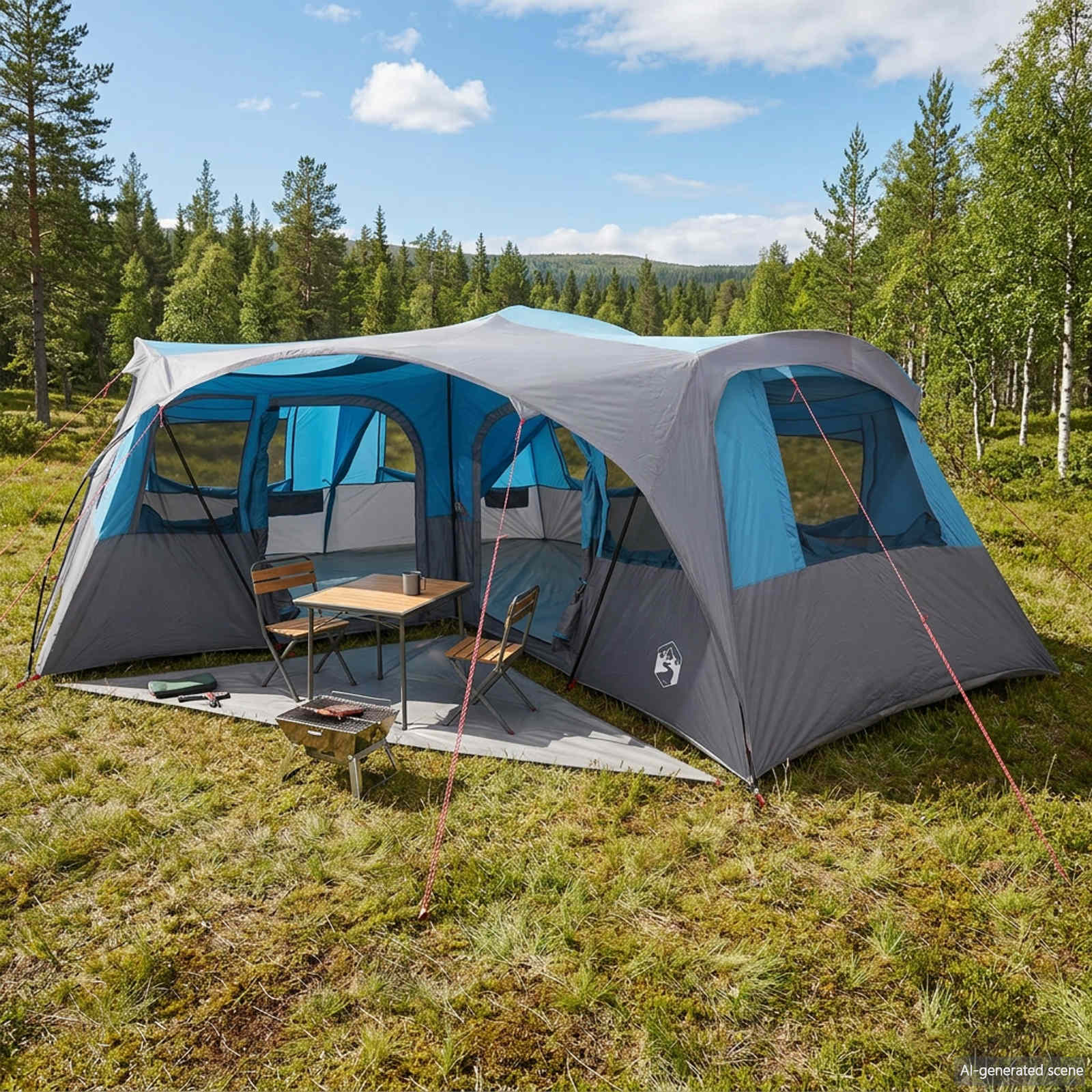 Tenda familiare con telo da pioggia resistente all'acqua