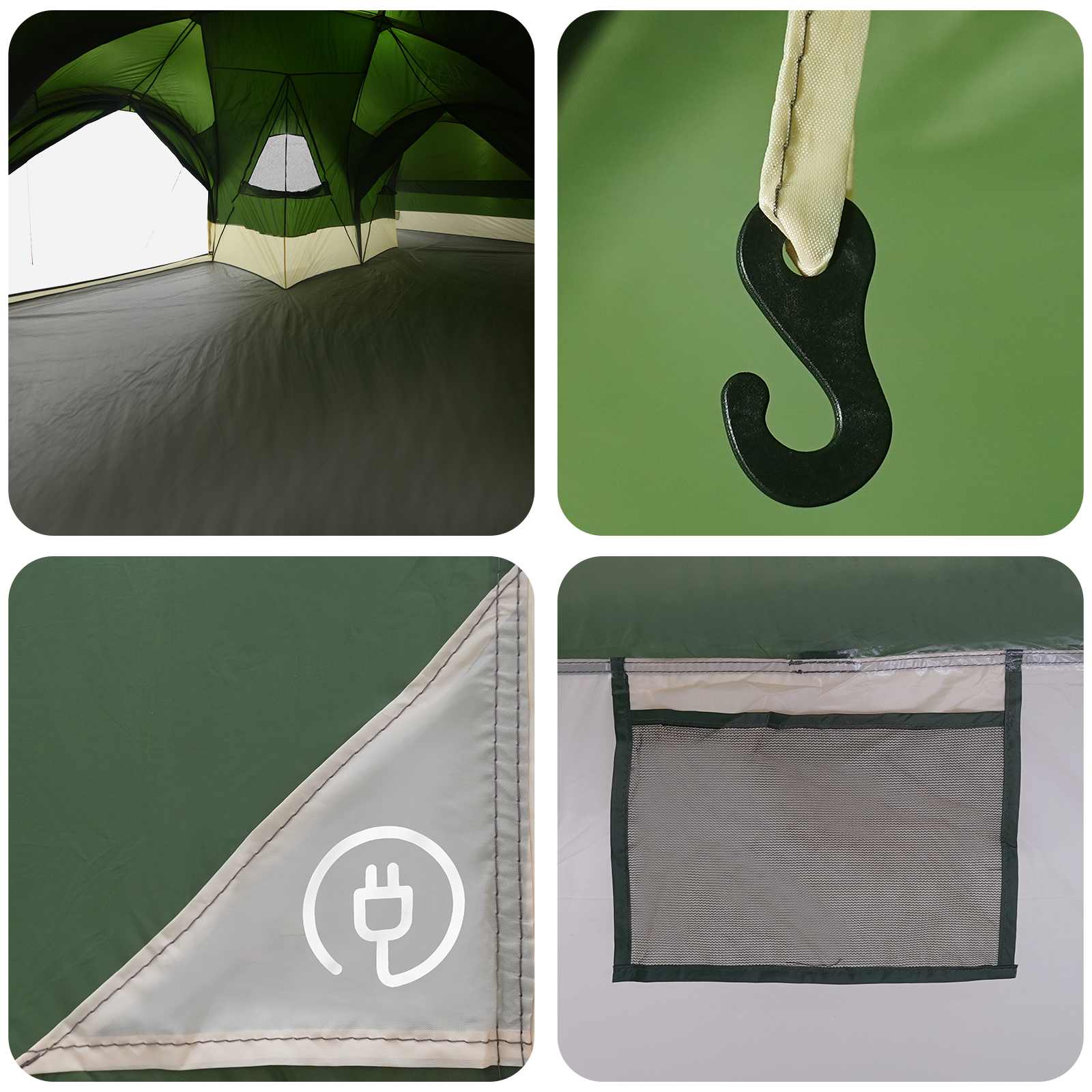 Tenda familiare con telo da pioggia resistente all'acqua Verde