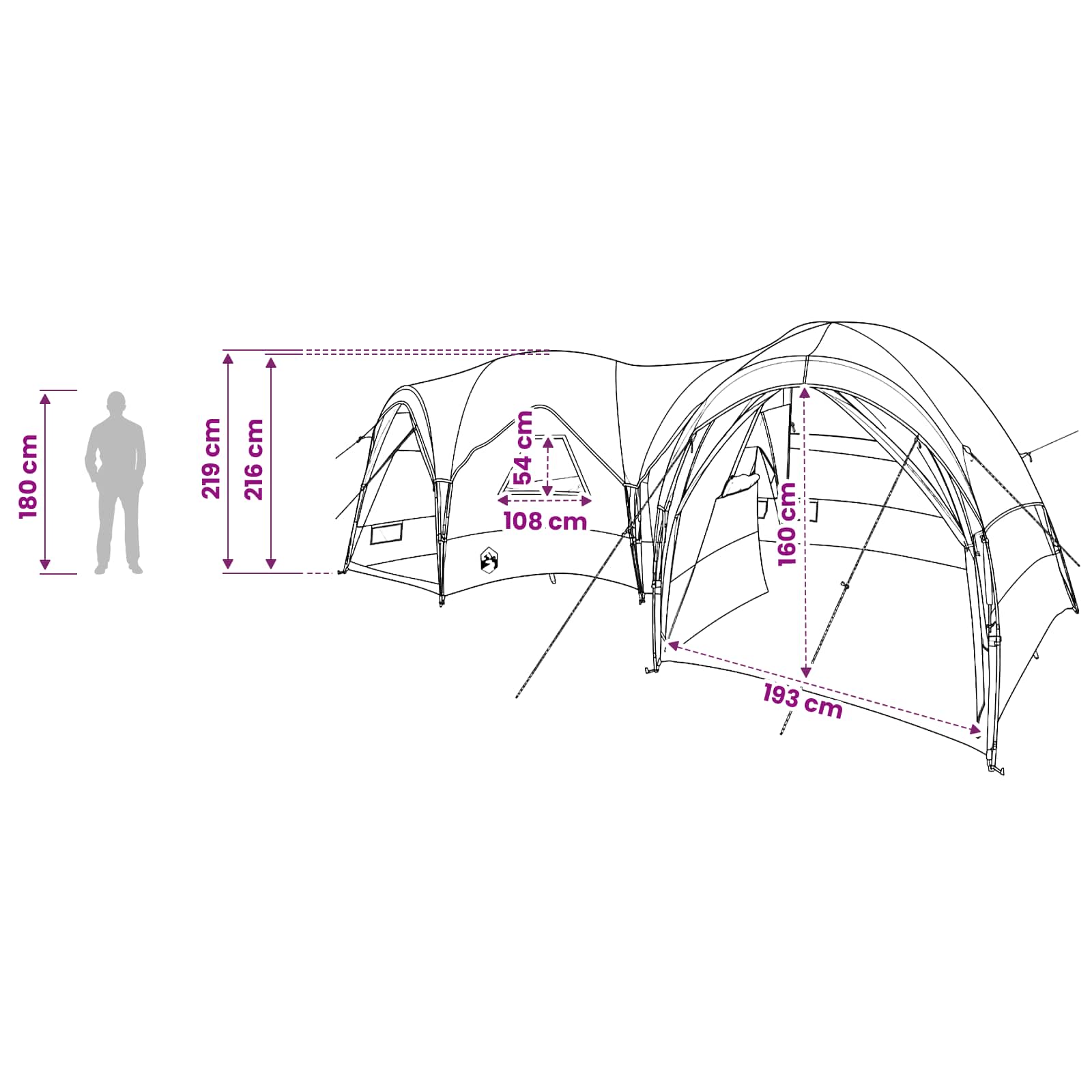 Tenda familiare con telo da pioggia resistente all'acqua
