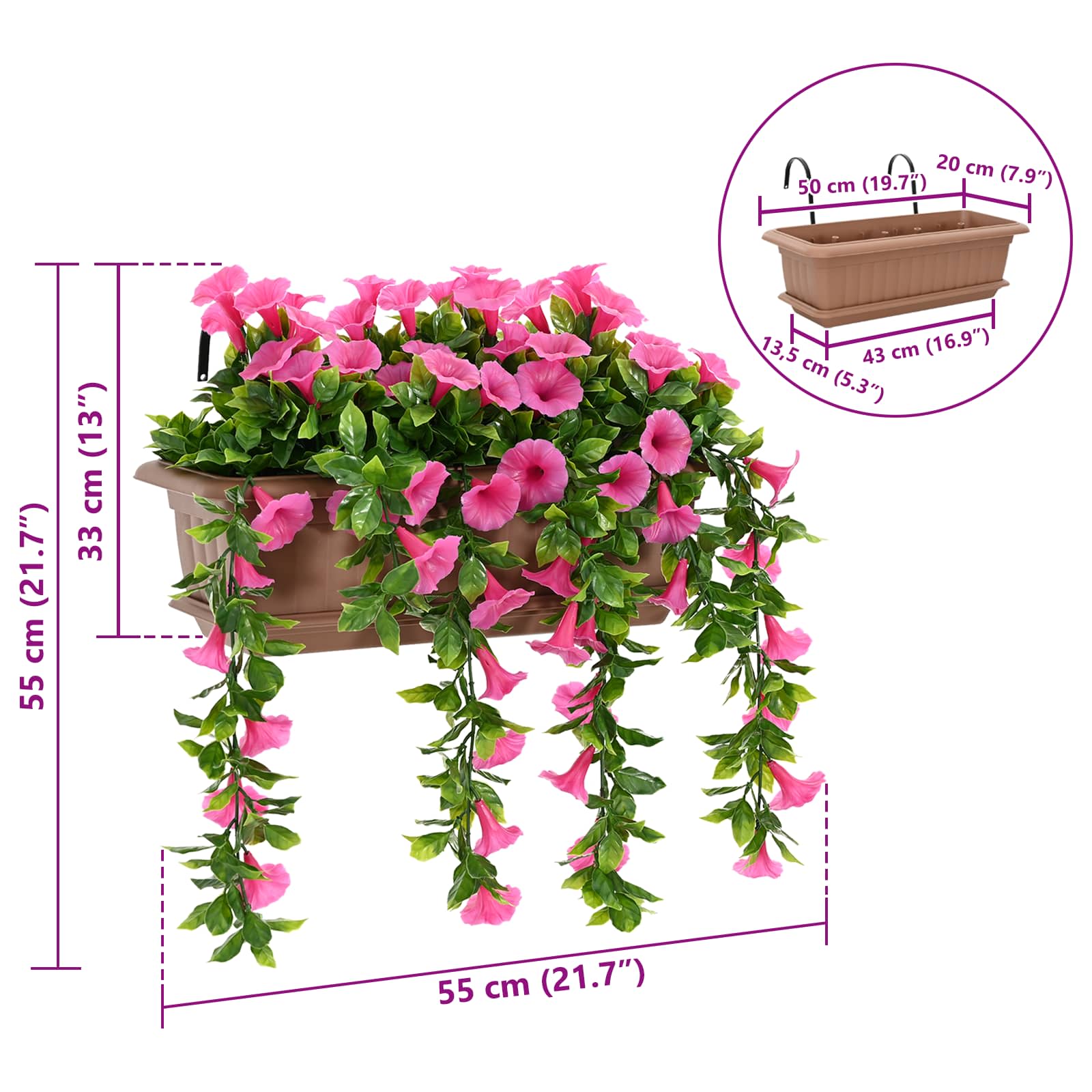 Fiori Artificiali Rosso Porpora 55 x 20 x 55 cm PE e Acciaio