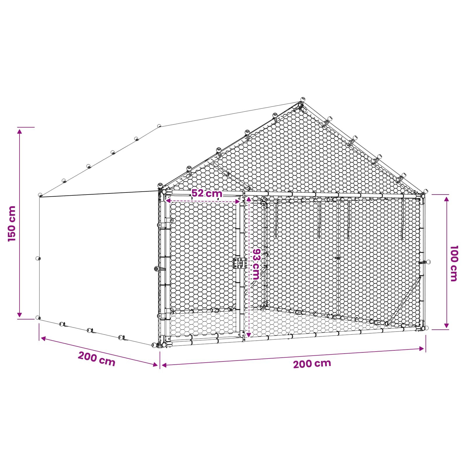 Pollaio con tetto Argento 200 x 200 x 150 cm Acciaio zincato