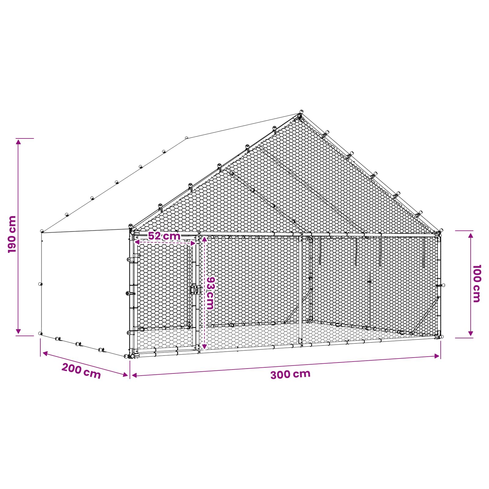 Pollaio con tetto Argento 300 x 200 x 190 cm Acciaio zincato