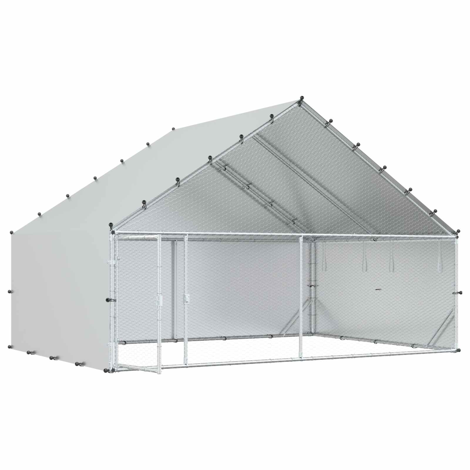 Pollaio con tetto Argento 300 x 200 x 190 cm Acciaio zincato