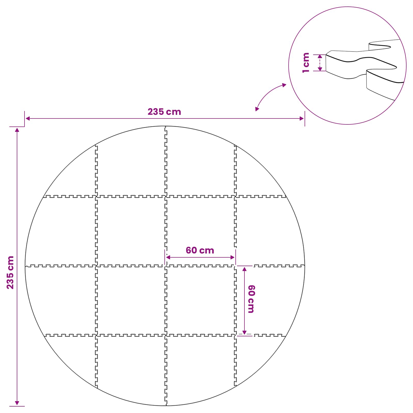Tappetino per piscina 16 pz Ø 235 cm Rotondo Schiuma EVA Grigio