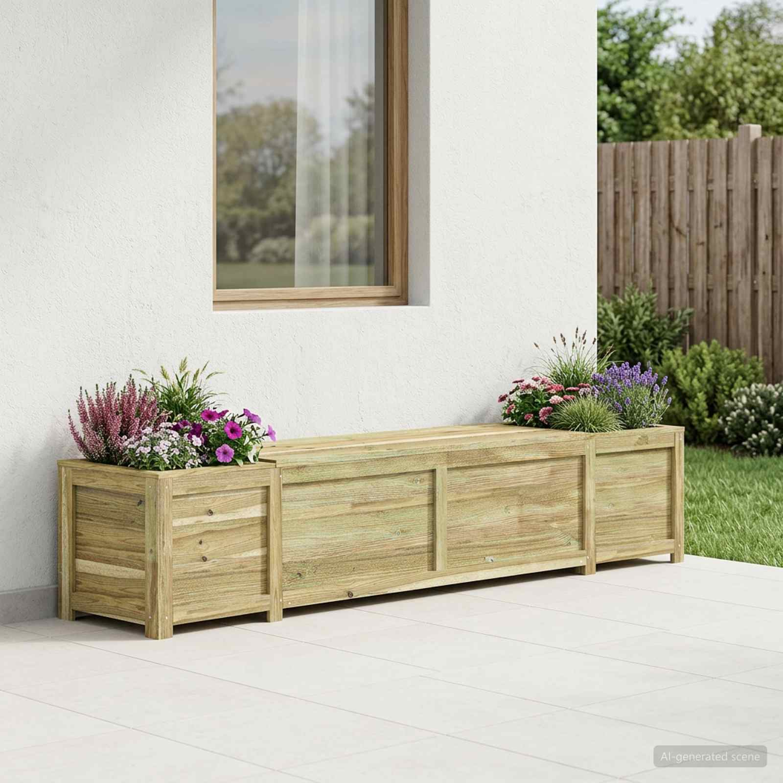 Panchina da giardino con fioriera Legno di Pino Impregnato