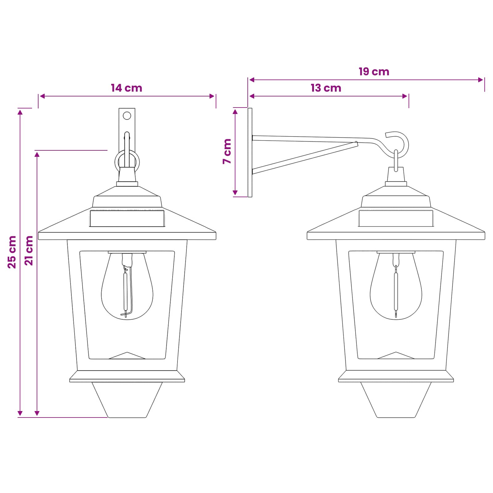 Lampada da Muro with LED Bulb 2 pz Nero 19 x 14 x 25 cm