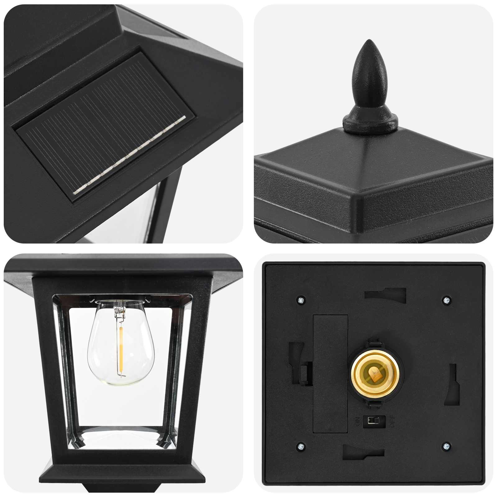 Set di Lampioni with LED Bulb 2 pz Nero 16 x 16 x 156 cm