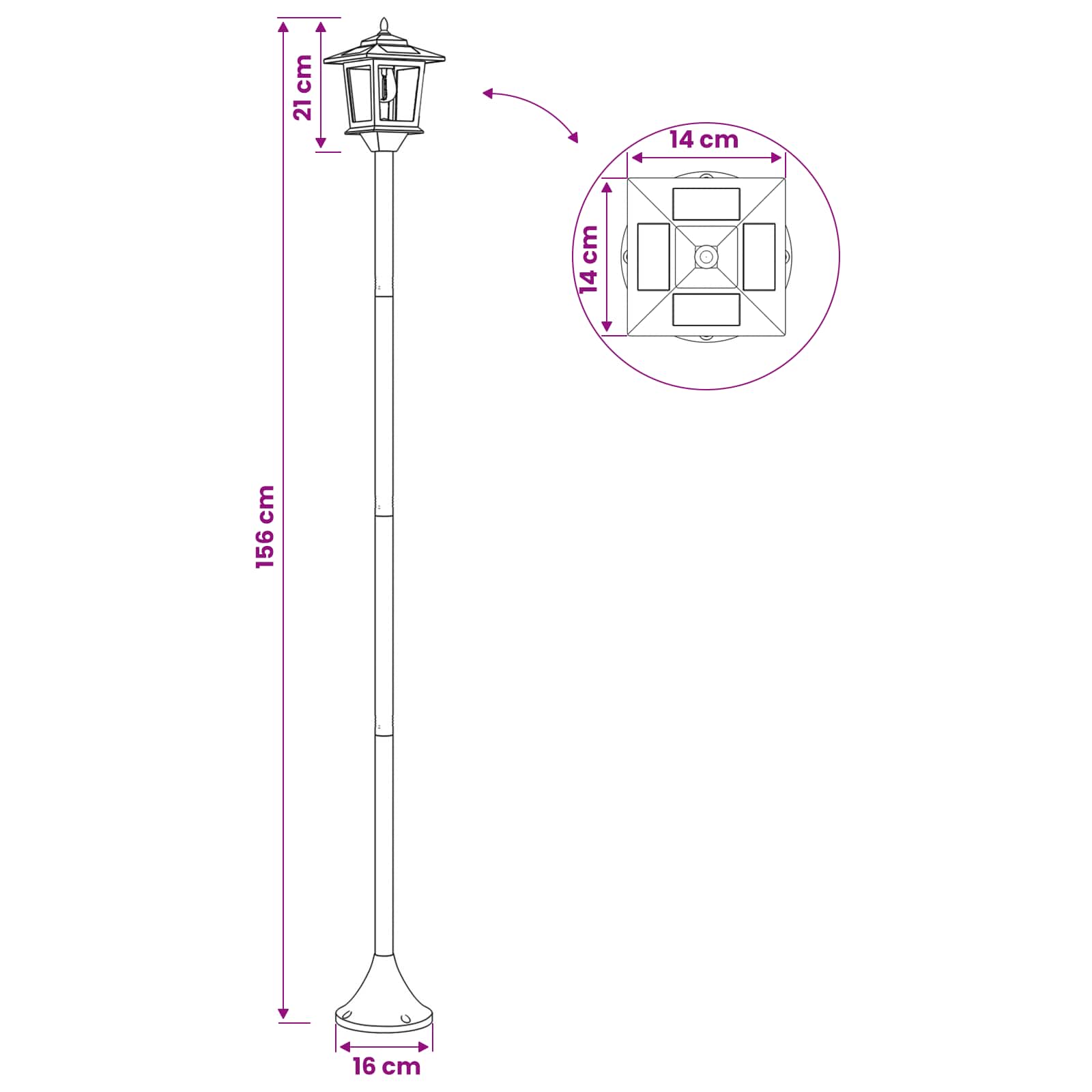 Set di Lampioni with LED Bulb 2 pz Nero 16 x 16 x 156 cm
