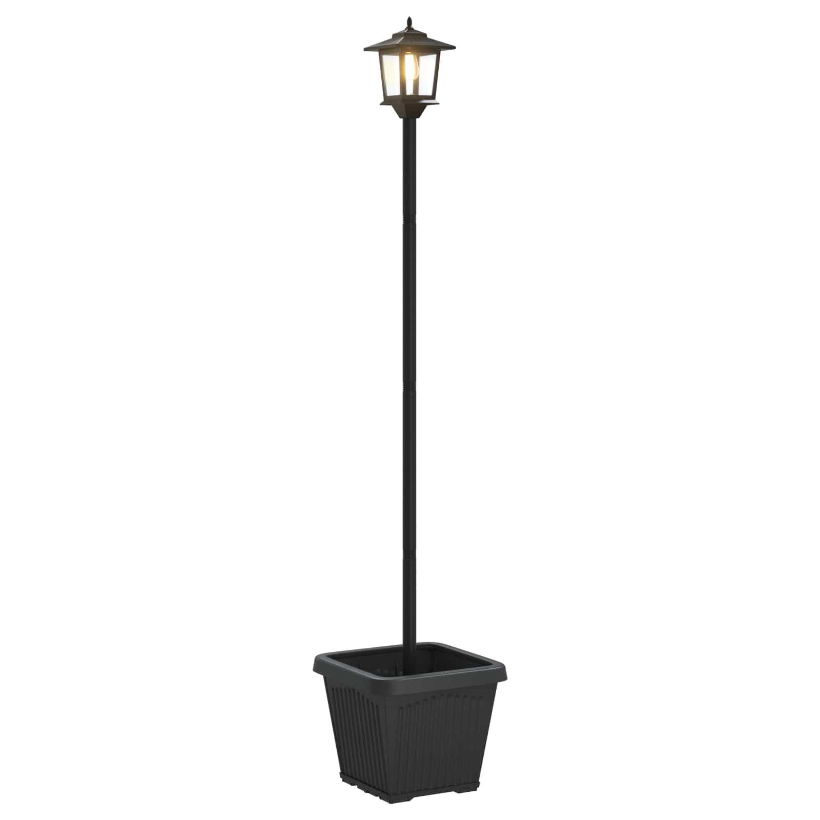 Lampione solare con fioriera Nero 32 x 32 x 158 cm
