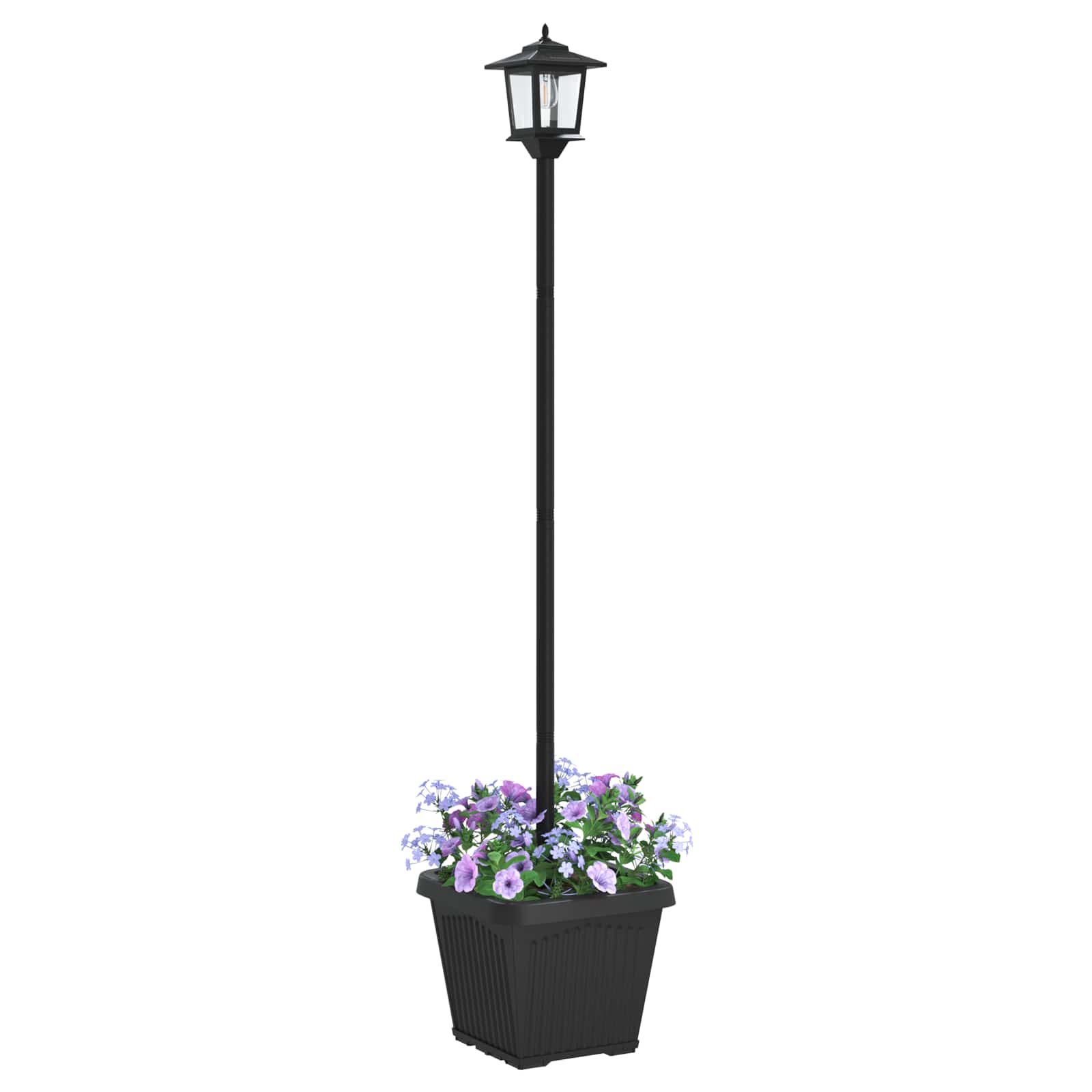 Lampione solare con fioriera Nero 32 x 32 x 158 cm