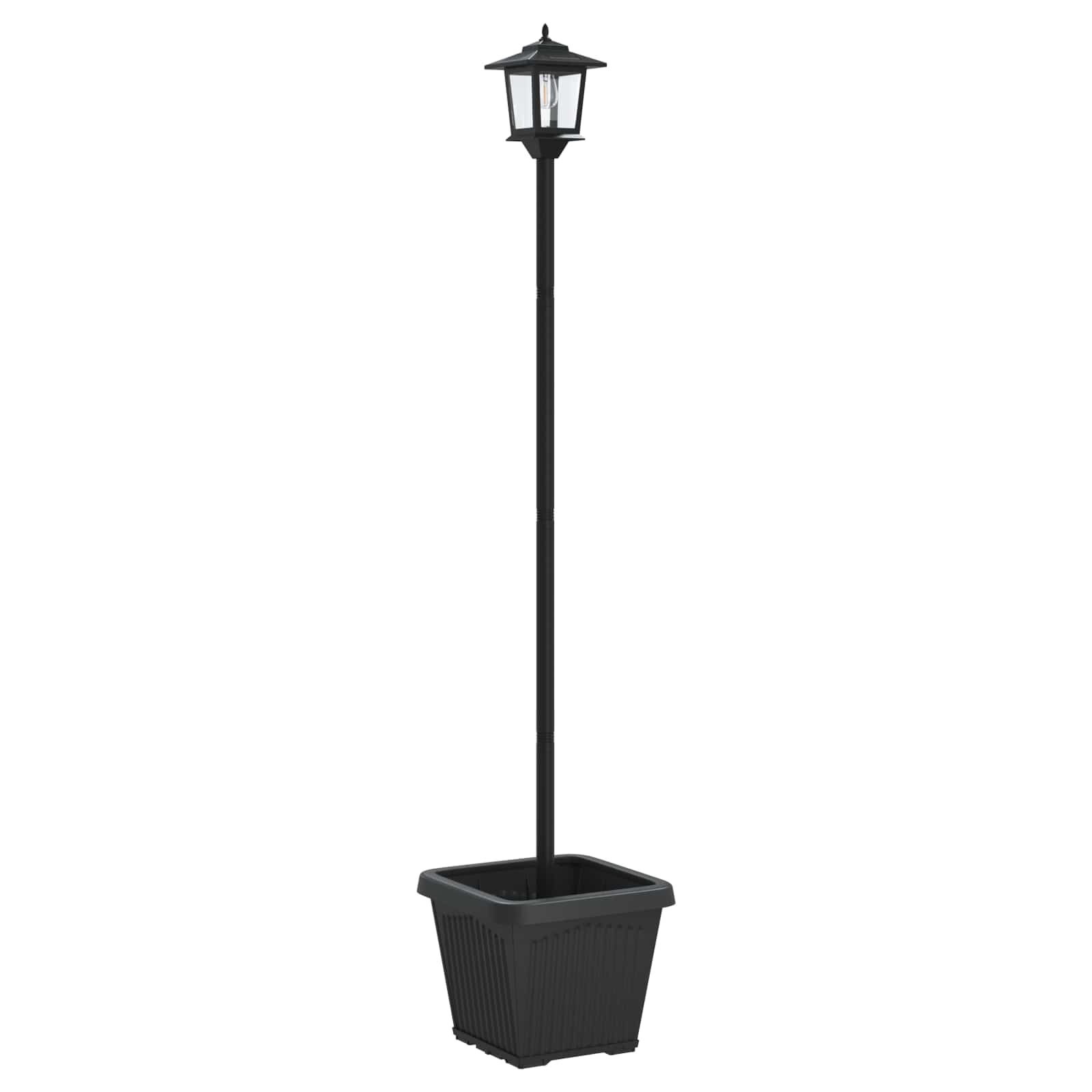 Lampione solare con fioriera Nero 32 x 32 x 158 cm