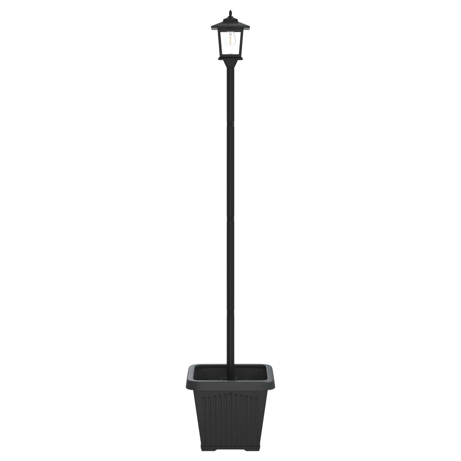 Lampione solare con fioriera Nero 32 x 32 x 158 cm
