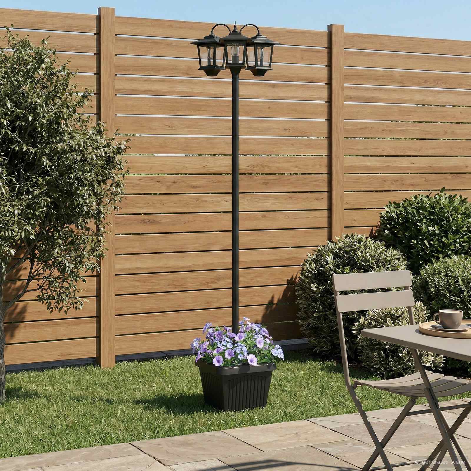 Lampione a 3 teste con vasi with LED Bulb Nero 32 x 32 x 188 cm