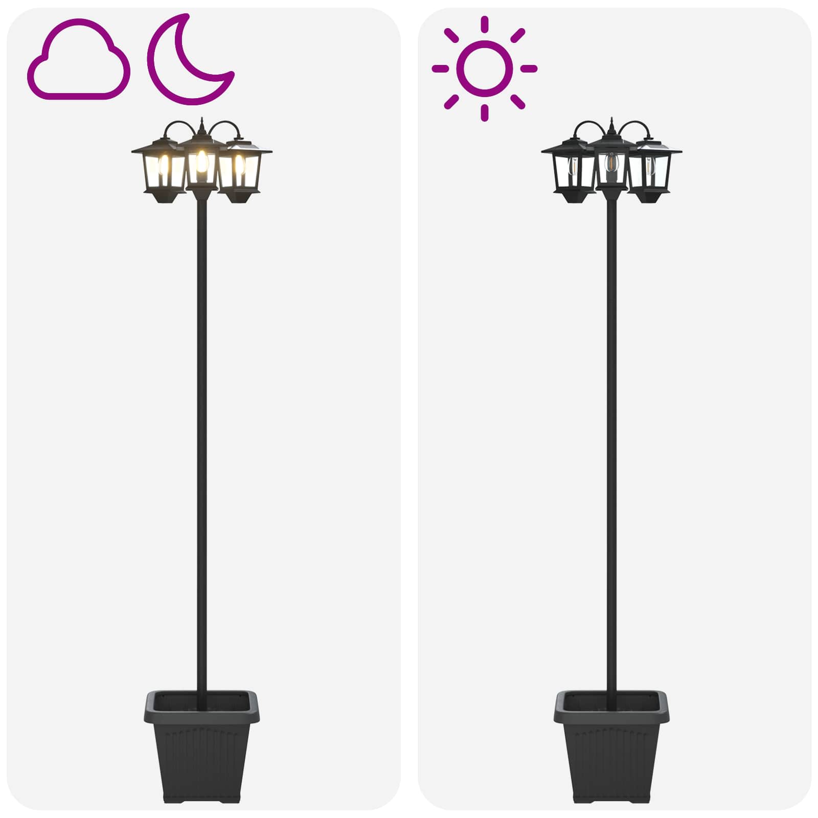 Lampione a 3 teste con vasi with LED Bulb Nero 32 x 32 x 188 cm