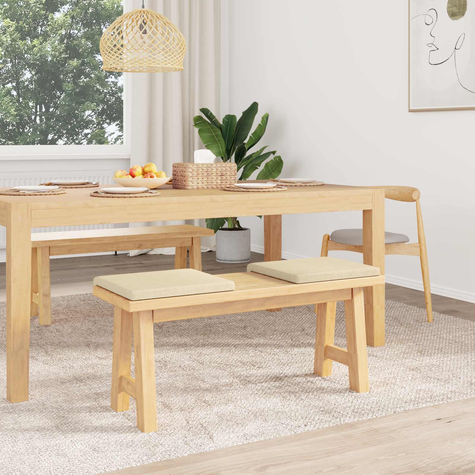 Cuscino per panchina 2 pz Tessuto Crema Profondità 35 cm