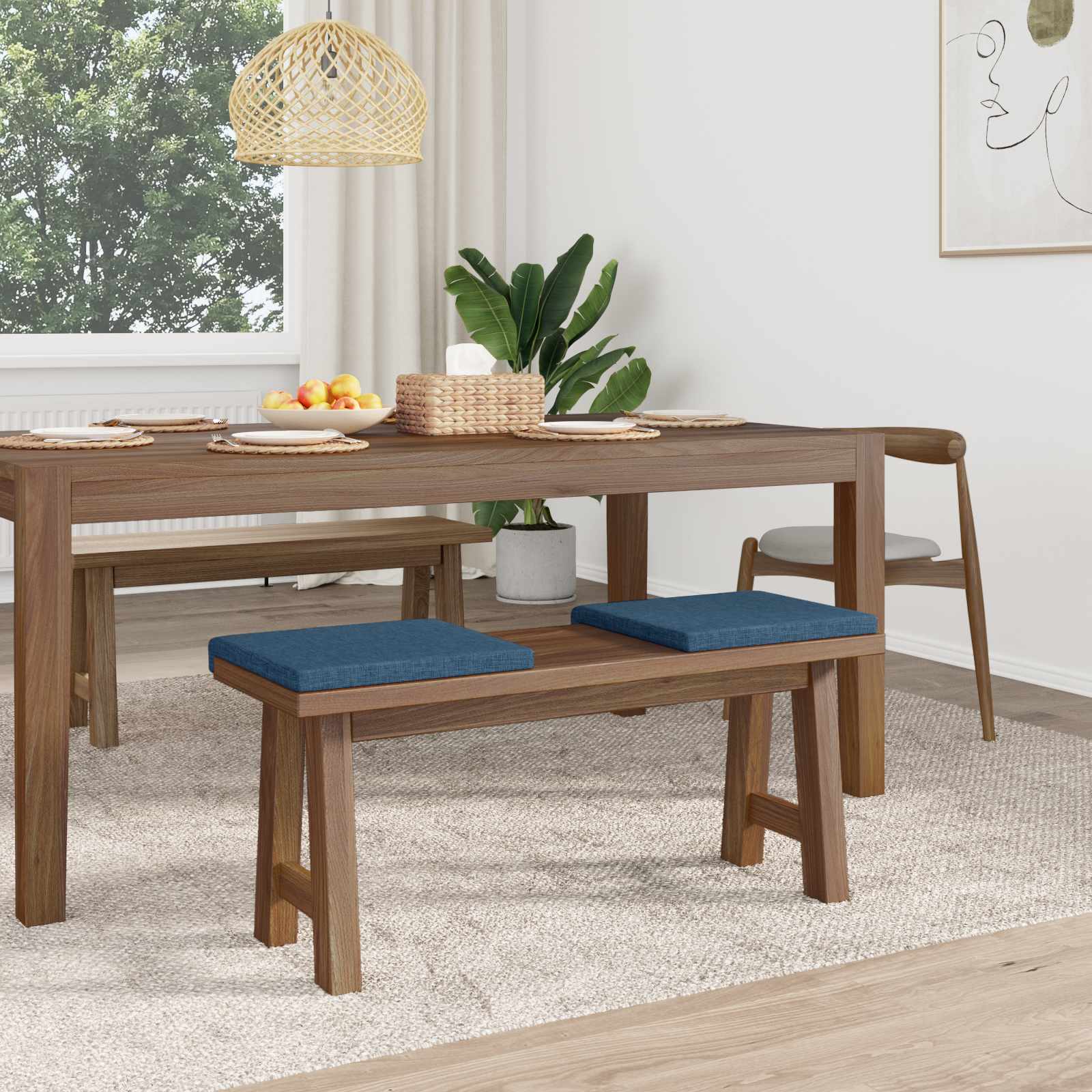 Cuscino per panchina 2 pz Tessuto Blu Profondità 35 cm
