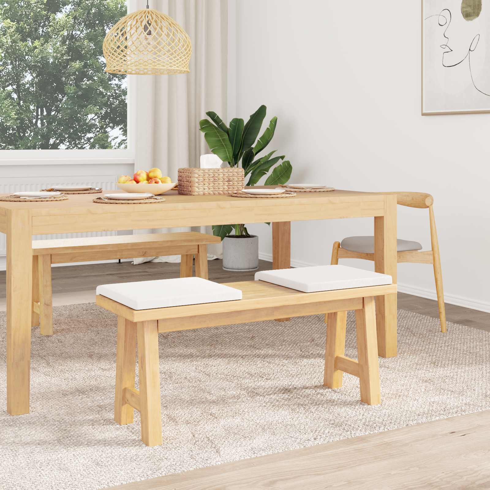 Cuscino per panchina 2 pz Tessuto Bianco Profondità 35 cm