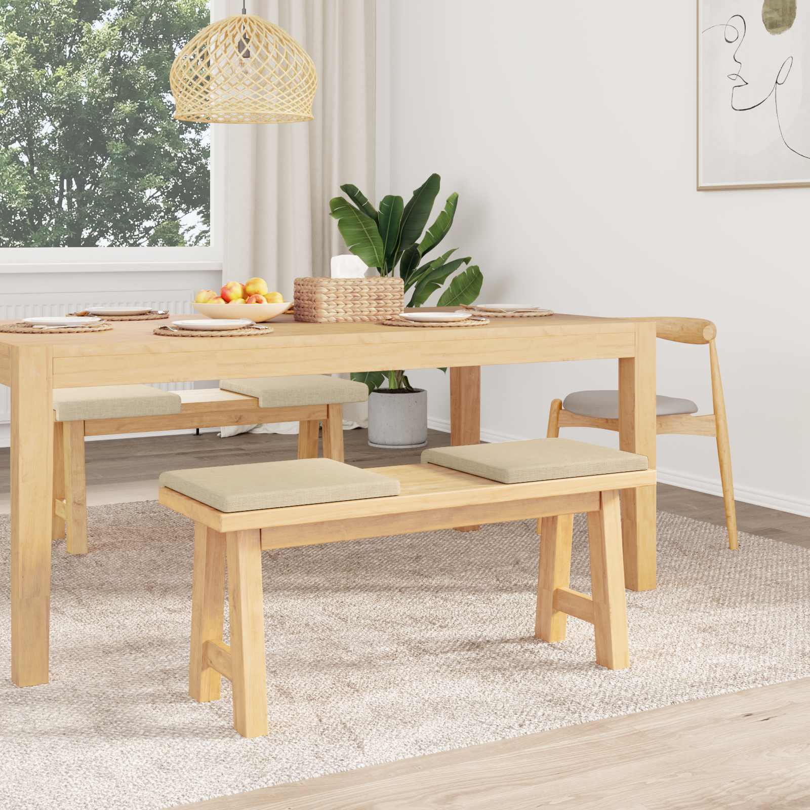 Cuscino per panchina 4 pz Tessuto Crema Profondità 35 cm