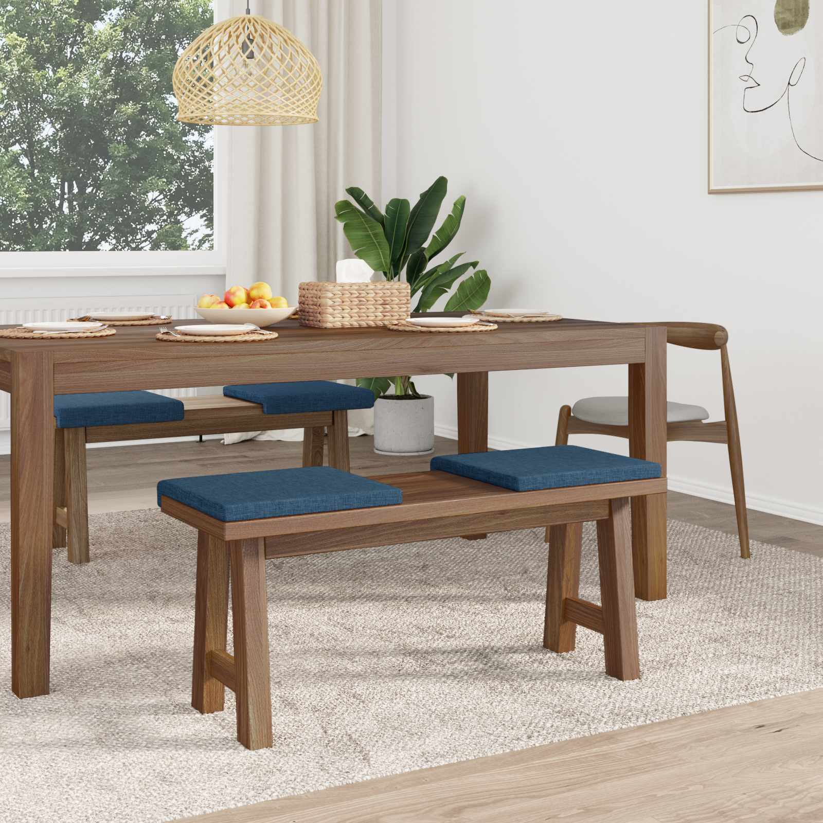 Cuscino per panchina 4 pz Tessuto Blu Profondità 35 cm