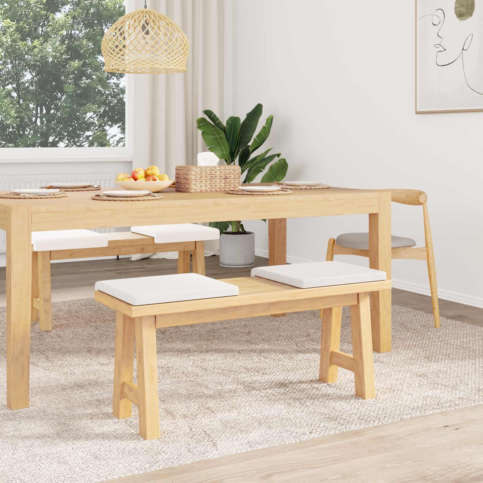 Cuscino per panchina 4 pz Tessuto Bianco Profondità 35 cm