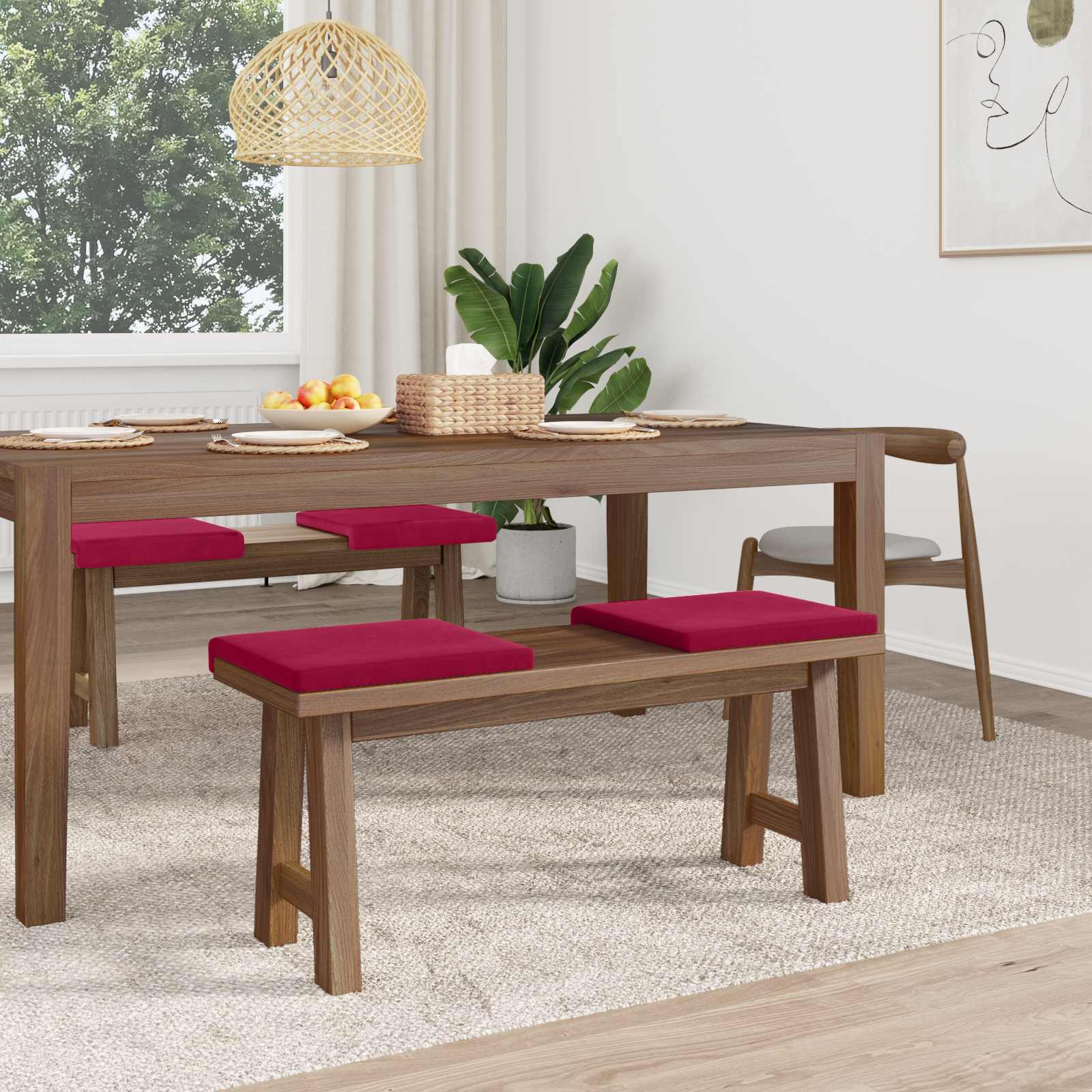 Cuscino per panchina 4 pz Velluto Rosso Vino Profondità 35 cm