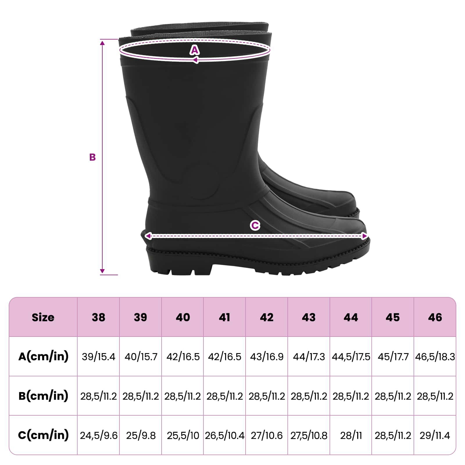 Stivali da pioggia PVC Taglia 38 Nero