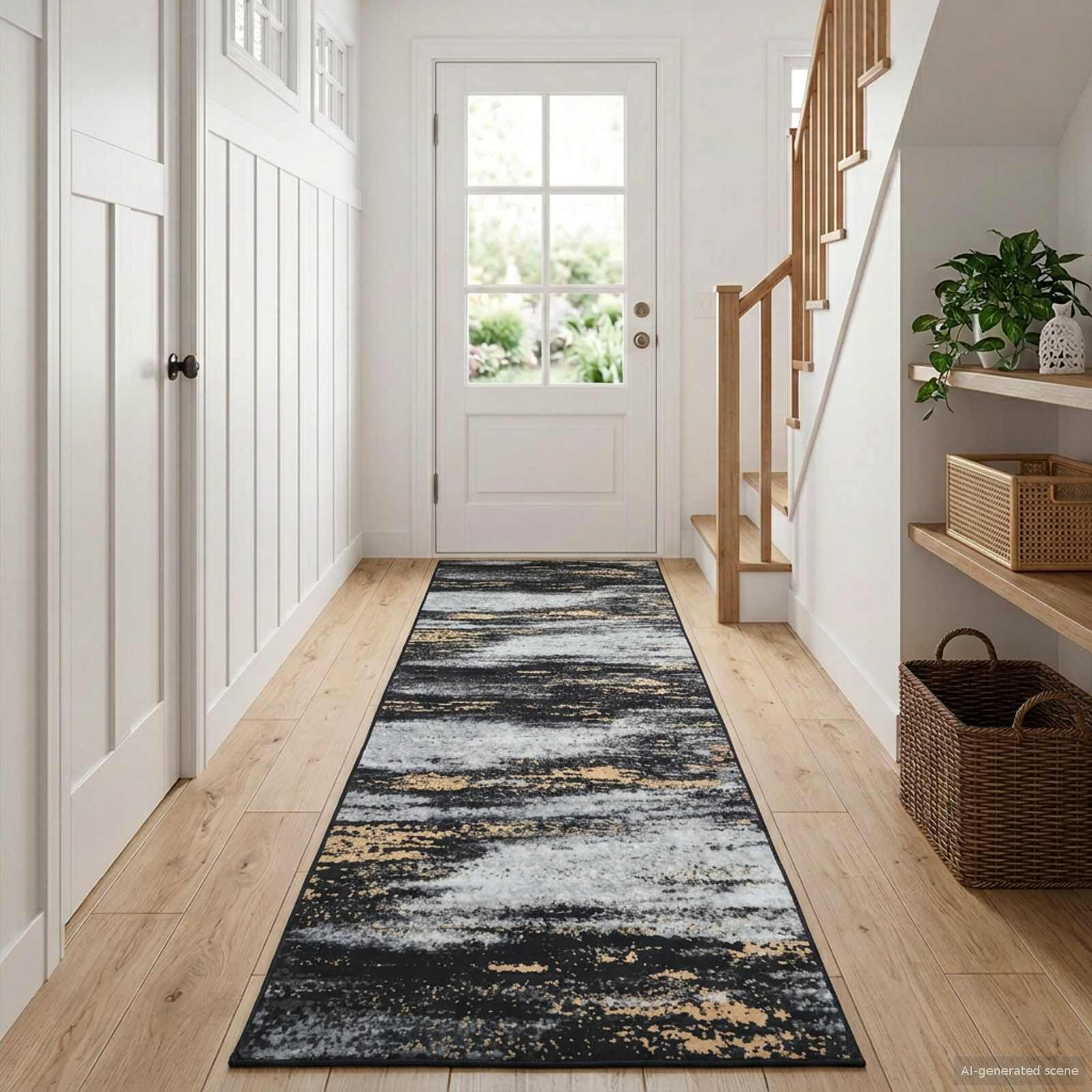 Tappeto Antiscivolo LESAKA Nero e Oro 100 x 250 cm Velluto diamante