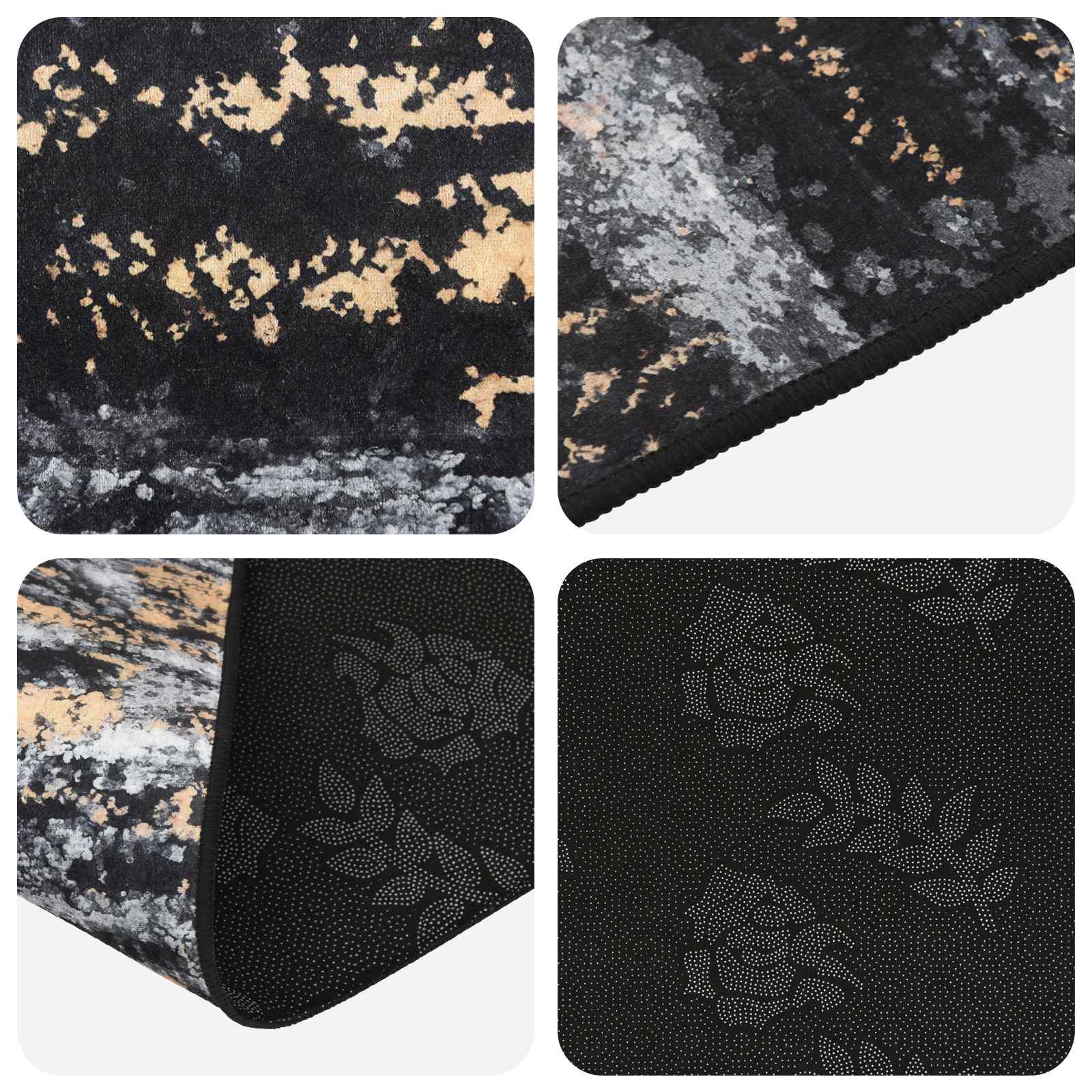 Tappeto Antiscivolo LESAKA Nero e Oro 100 x 350 cm Velluto diamante