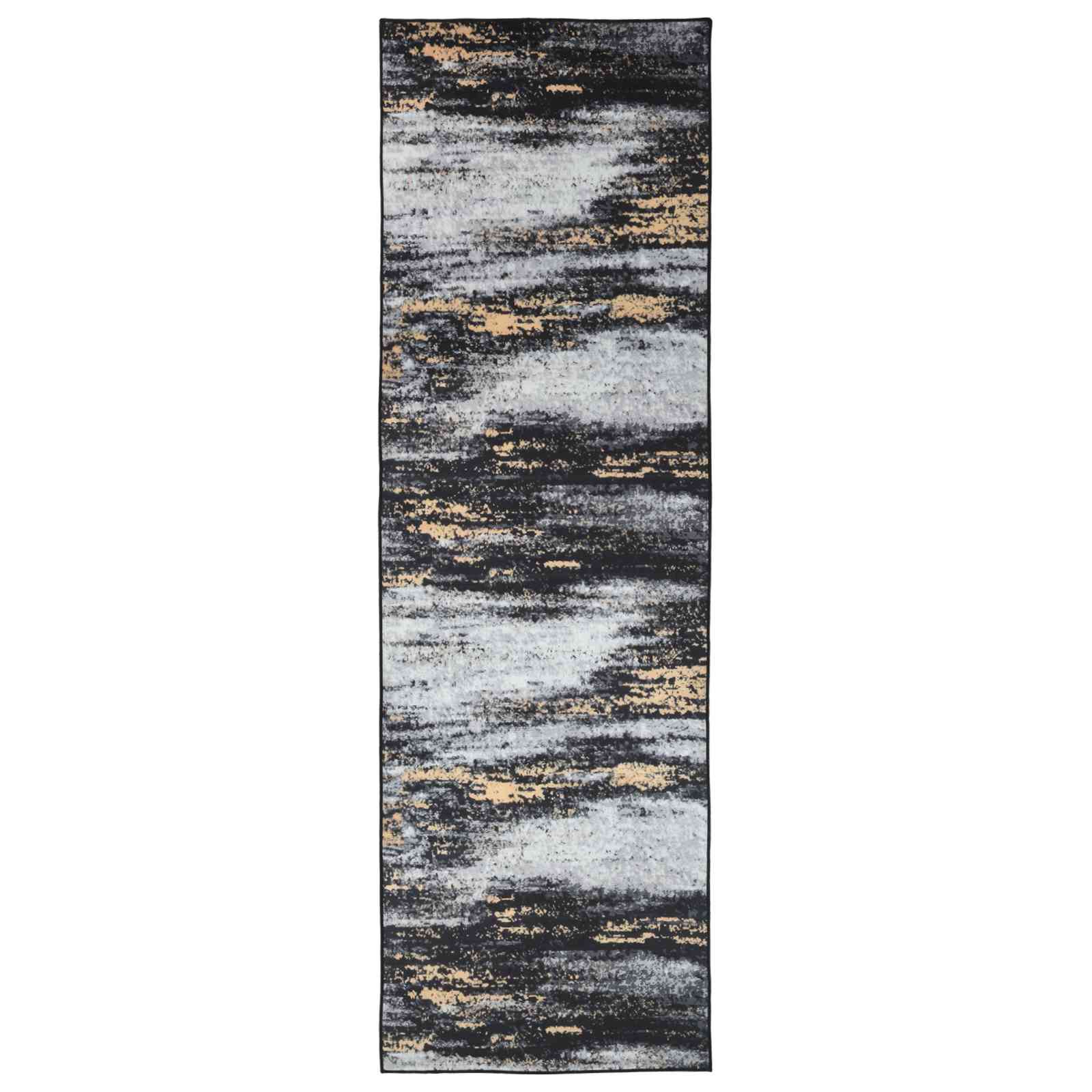 Tappeto Antiscivolo LESAKA Nero e Oro 100 x 450 cm Velluto diamante