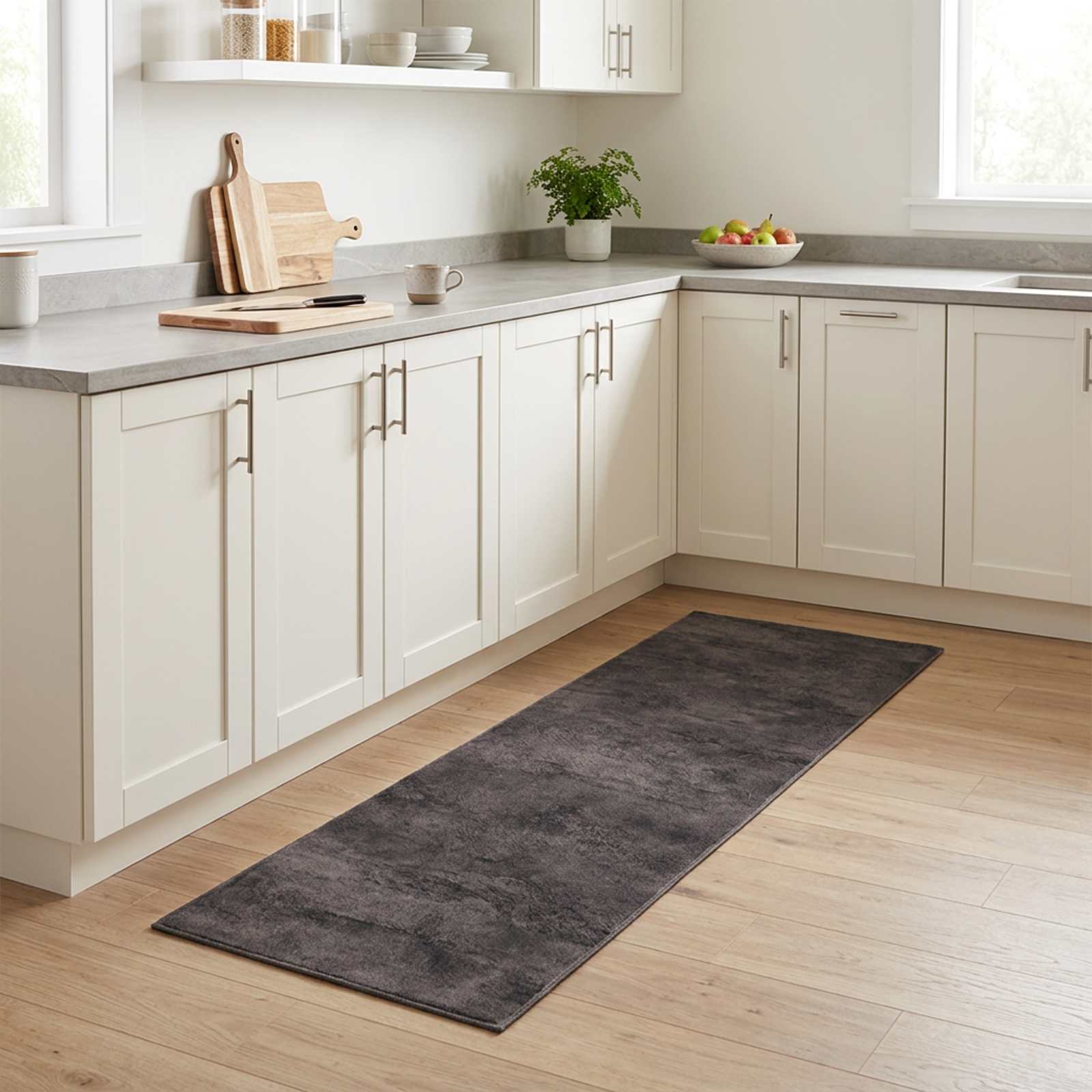 Tappeto da Cucina cemento nero 150 x 45 cm 100% Poliammide