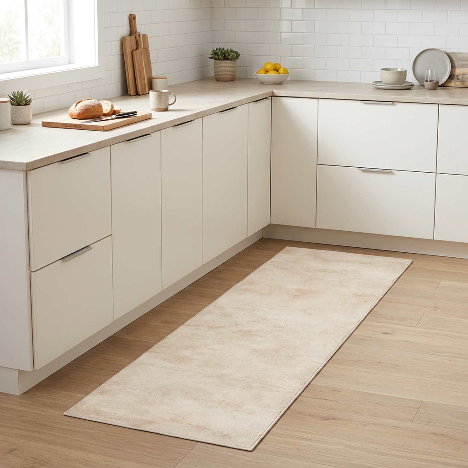 Tappeto da Cucina cemento crema 180 x 60 cm 100% Poliammide