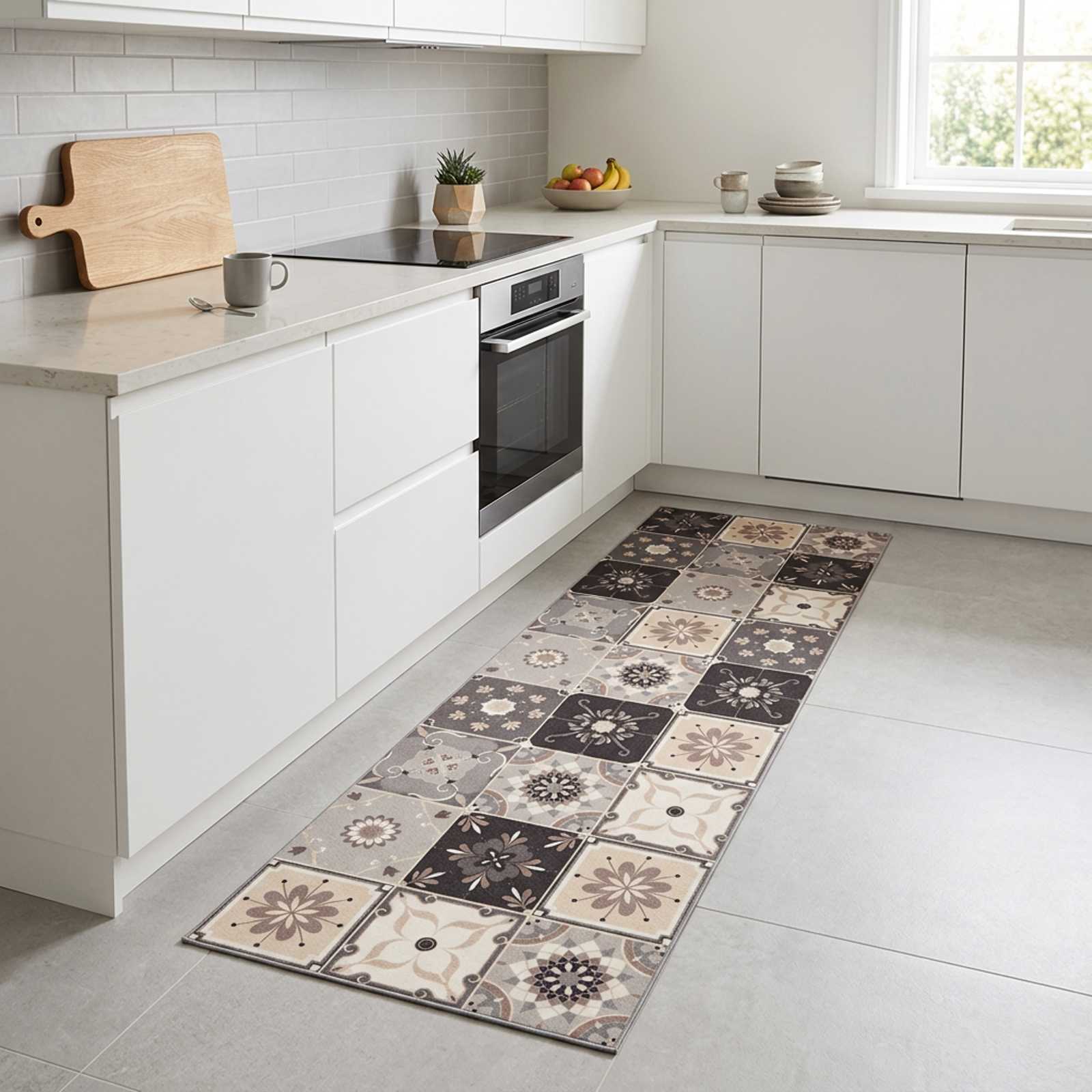 Tappeto da Cucina Mosaico grigio e beige 150 x 45 cm