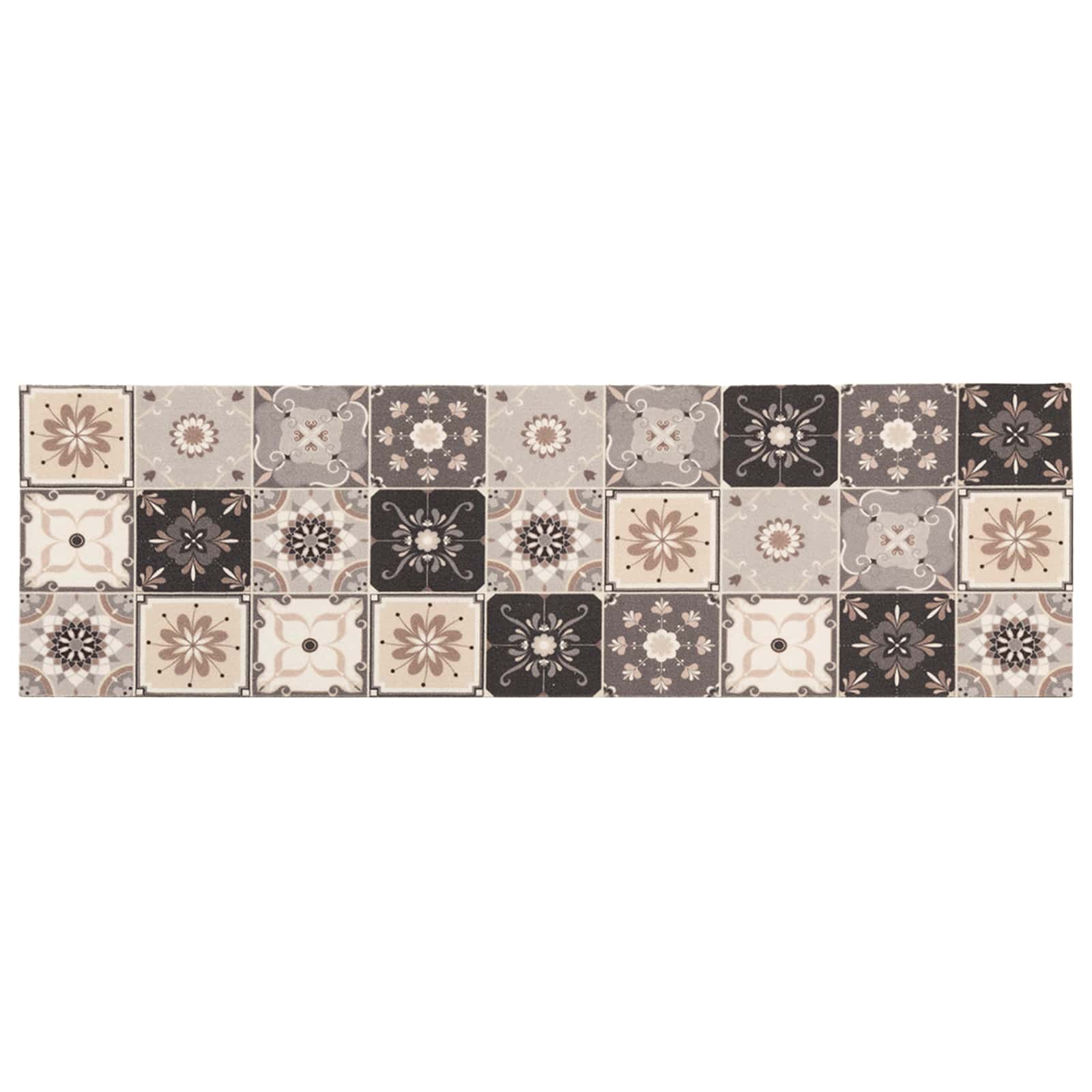 Tappeto da Cucina Mosaico grigio e beige 180 x 60 cm