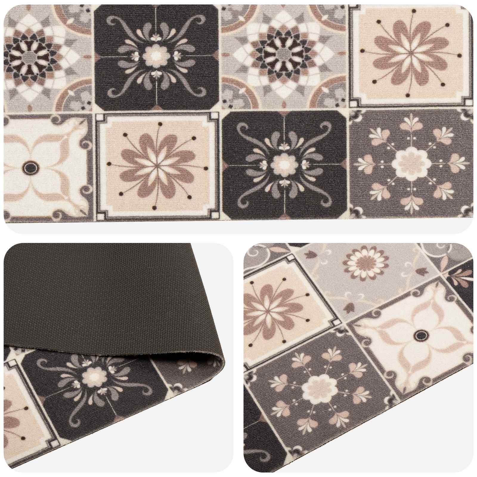 Tappeto da Cucina Mosaico grigio e beige 180 x 60 cm
