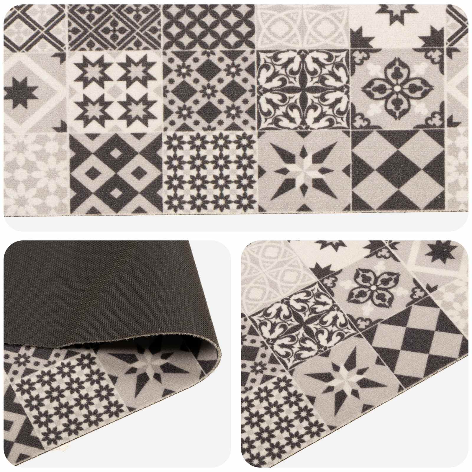 Tappeto da Cucina Mosaico grigio 150 x 45 cm 100% Poliammide