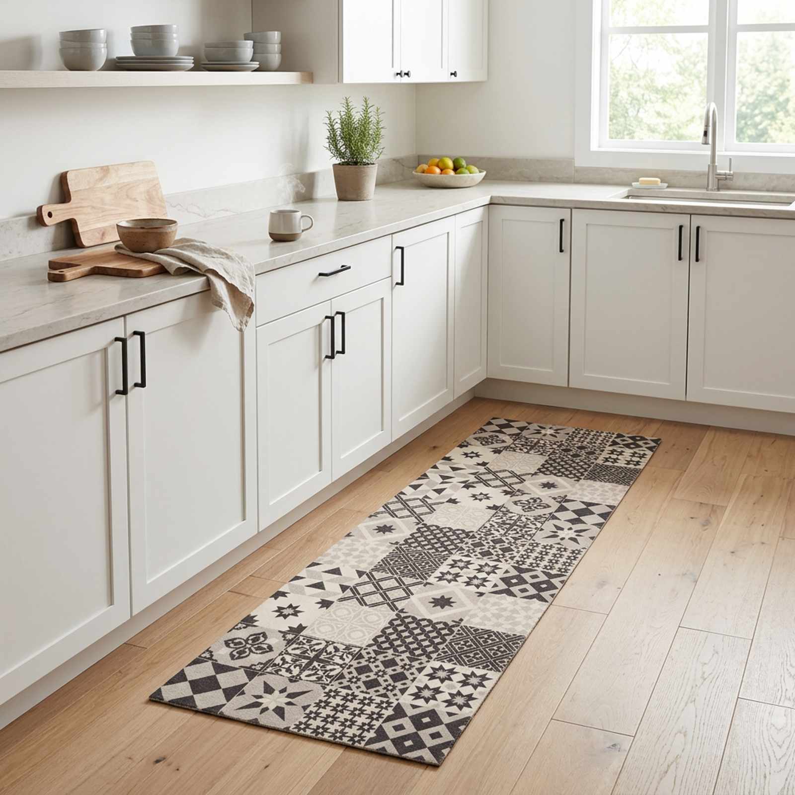 Tappeto da Cucina Mosaico grigio 300 x 60 cm 100% Poliammide