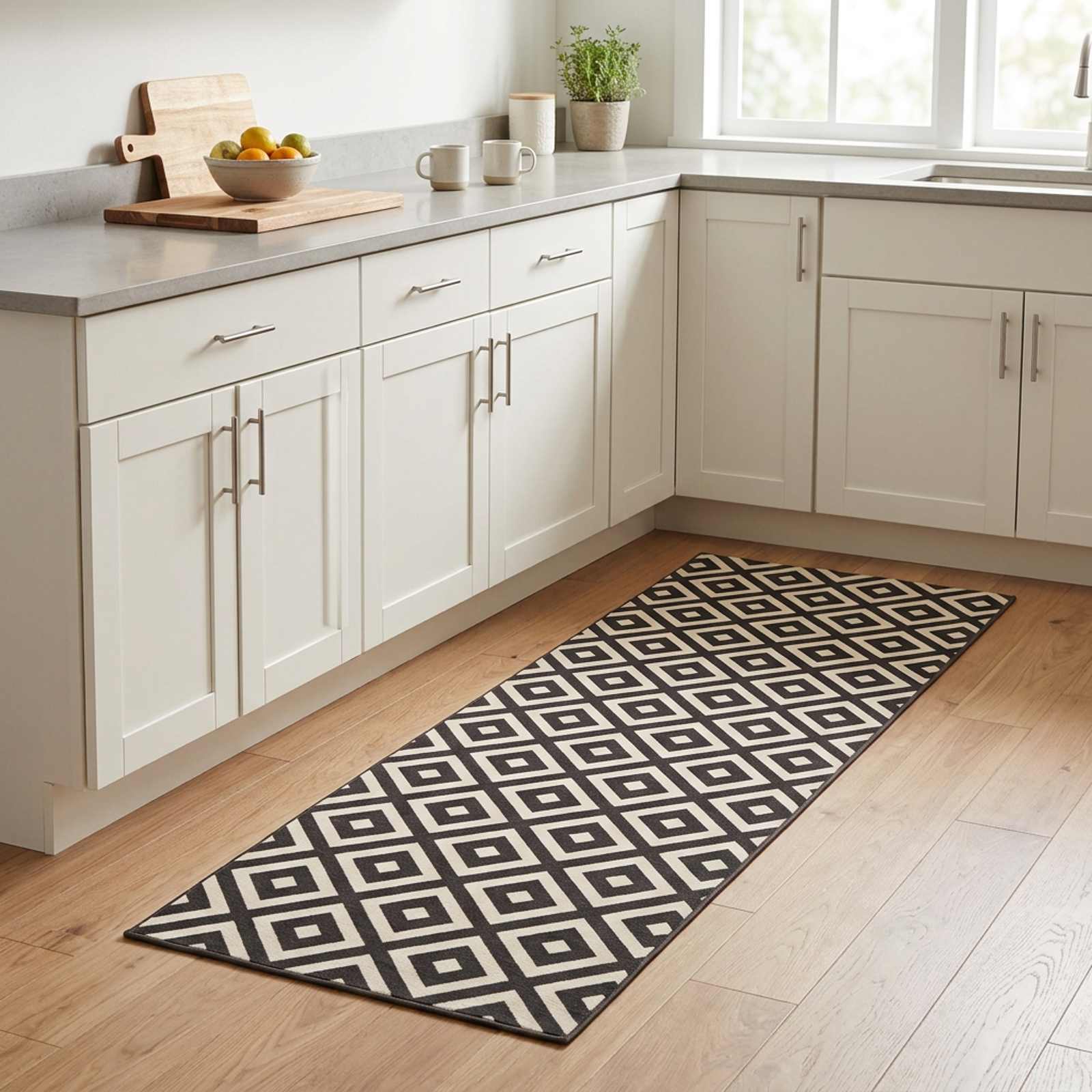 Tappeto da Cucina Diamanti grigi e bianchi 180 x 60 cm