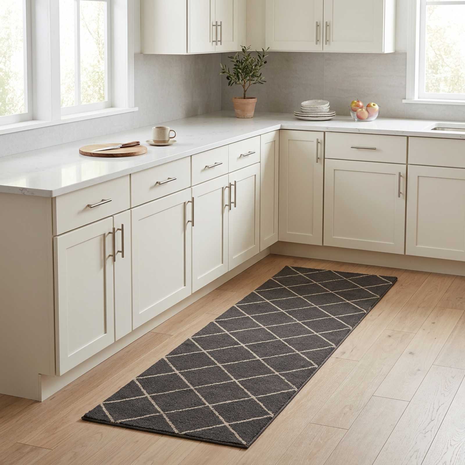 Tappeto da Cucina Antracite a quadri 150 x 45 cm